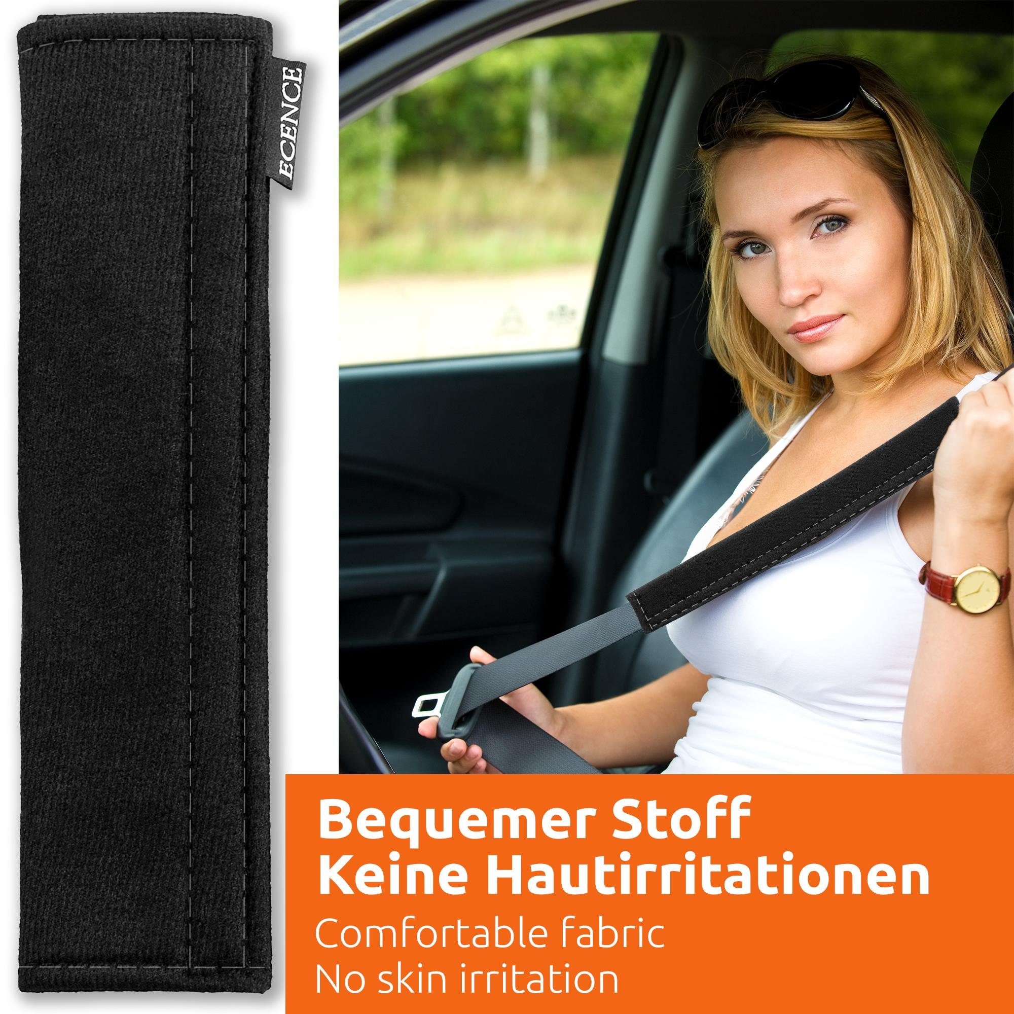ECENCE Rücksitzorganizer 2x Gurtschoner Schwarz mit weißer Naht Autogurt – Bild 2 von 5