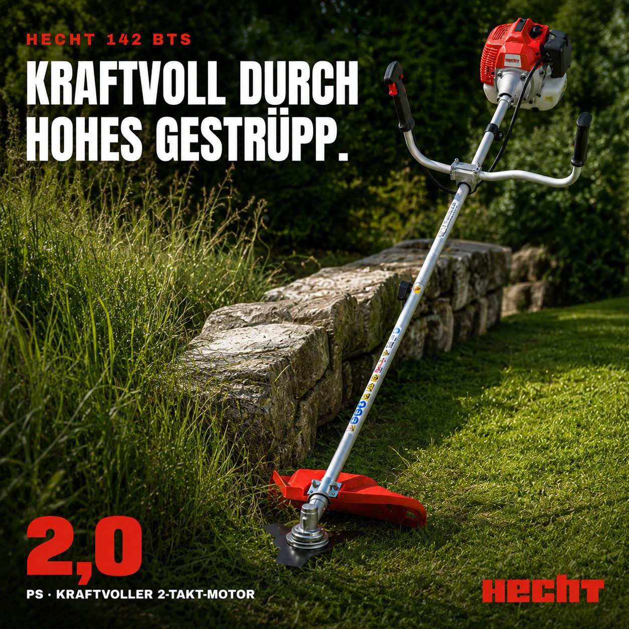 Hecht Benzin-Freischneider Motorsense 142 BTS inklusive Tragegurt, 25,4 cm Arbeitsbreite Messer, 40 cm Arbeitsbreite Faden, 2 PS