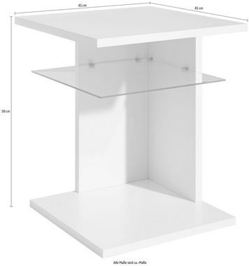 PRO Line Beistelltisch, aus Holz, mit Ablageboden aus Glas, Bodenplatte, quadratisch