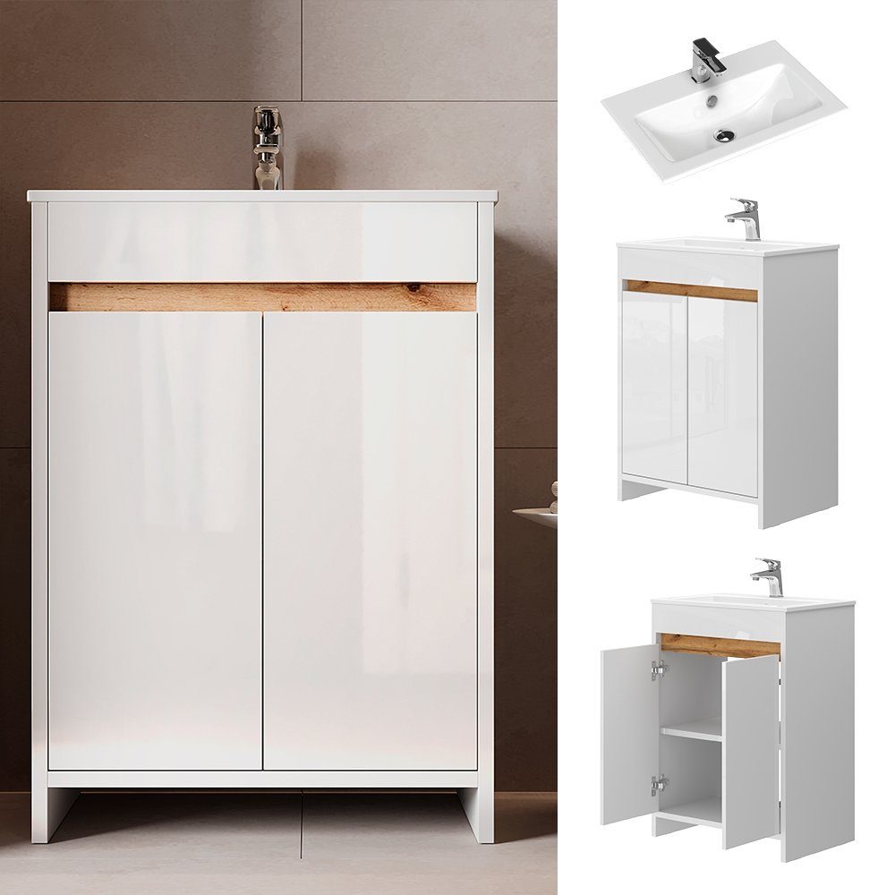 Vicco Badmöbel-Set Lemgo, Weiß Hochglanz, 2 günstig online kaufen