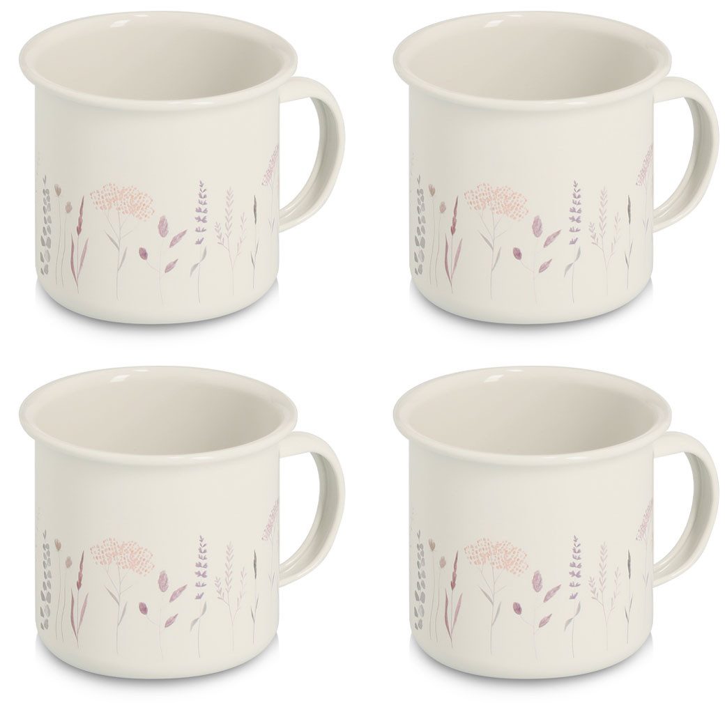 Zeller Present Tasse 4er Set "Flowers", 320 ml, Metall, 4-tlg., Metall, florales Desing