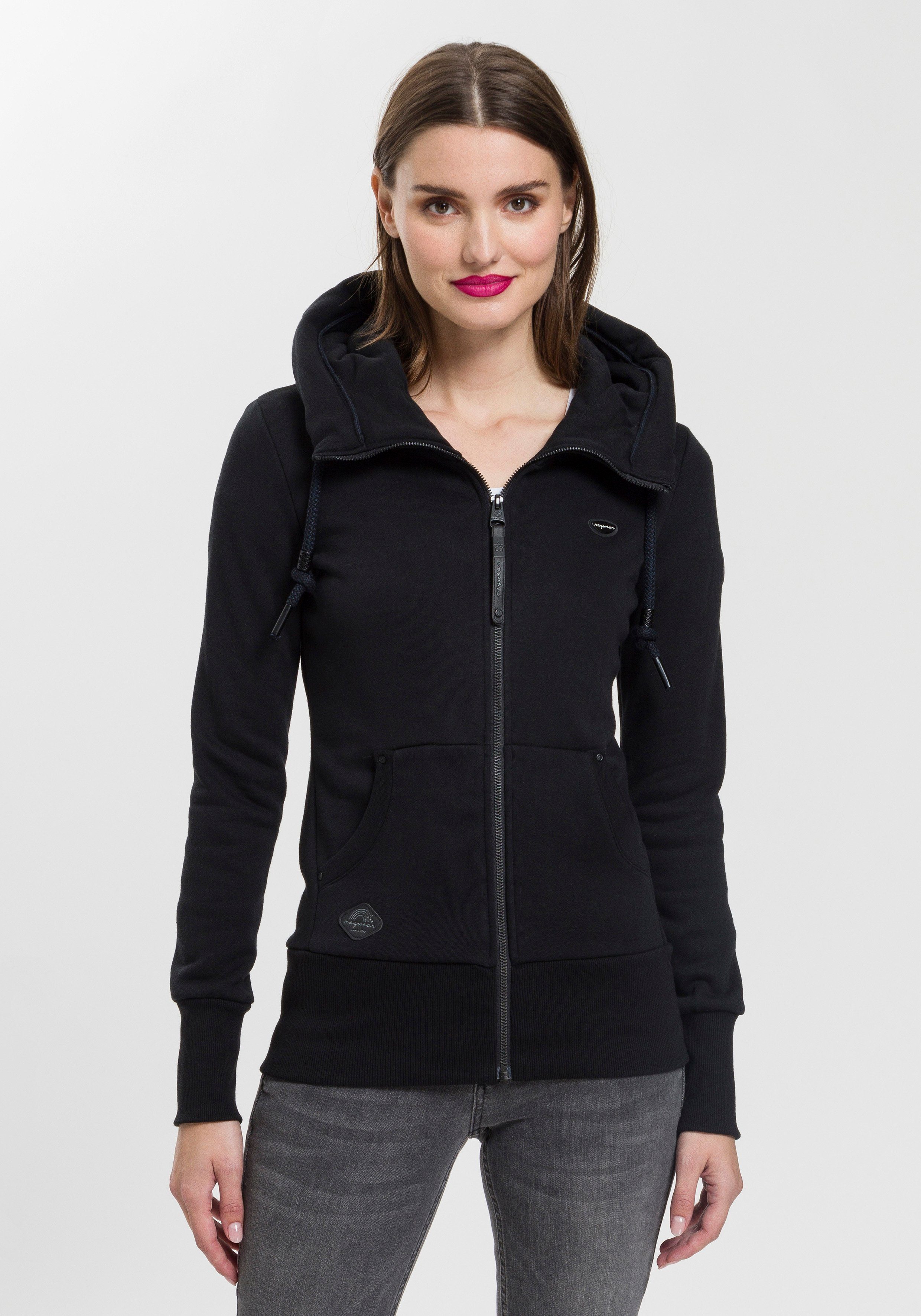 Ragwear Sweatjacke NESKA ZIP O mit extra breiten Bündchen BLACK