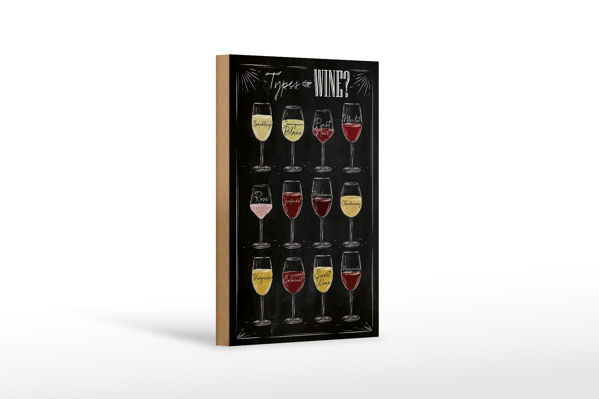 Holzbild Wein 12x18 cm Types of wine Merlot Rose