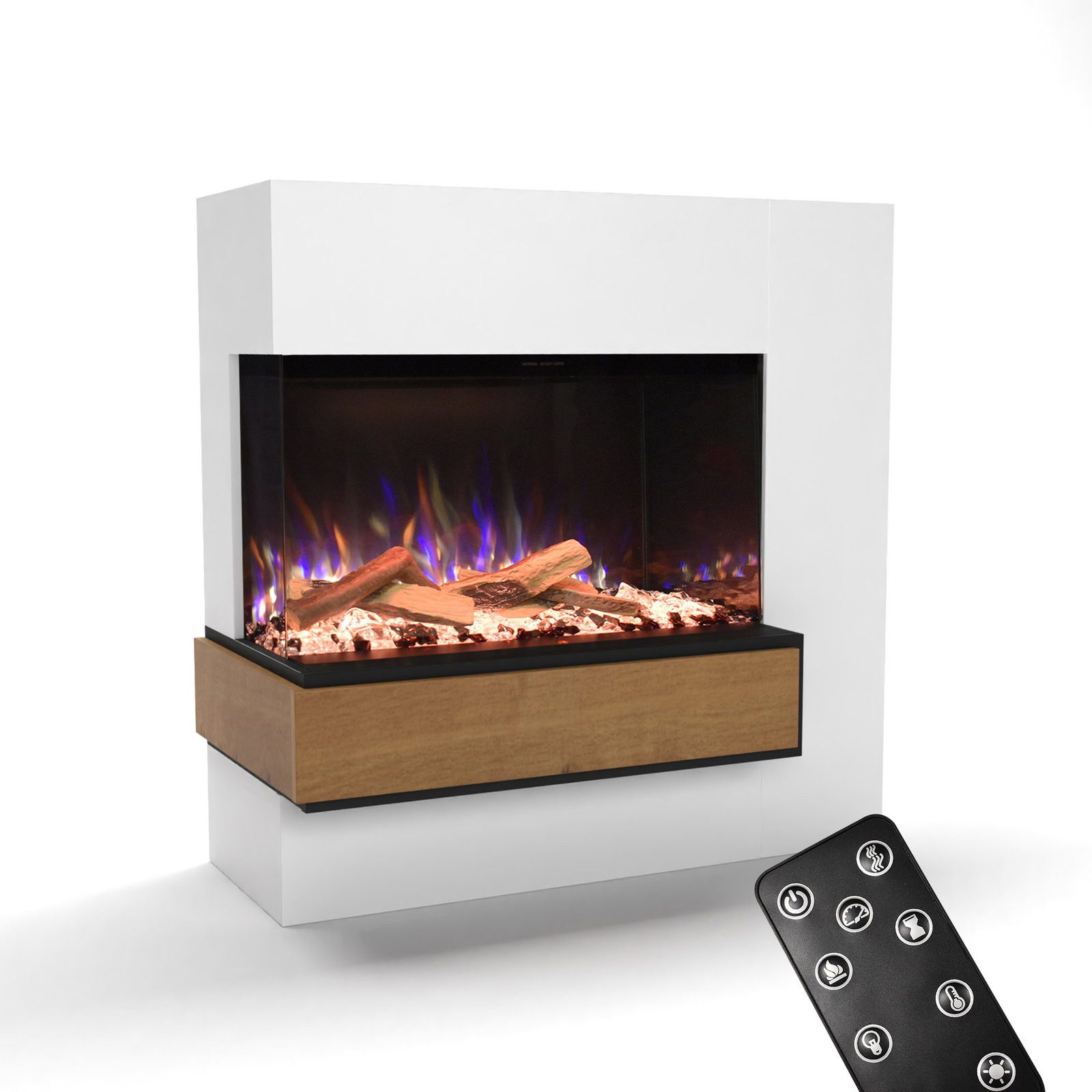 GLOW FIRE Elektrokamin Einstein Hoch E-Motion 3D, Elektrischer Kamin mit 3D Feuer mit Heizung, täuschend echte Flamme mit Heizung, 3 Dekorationen