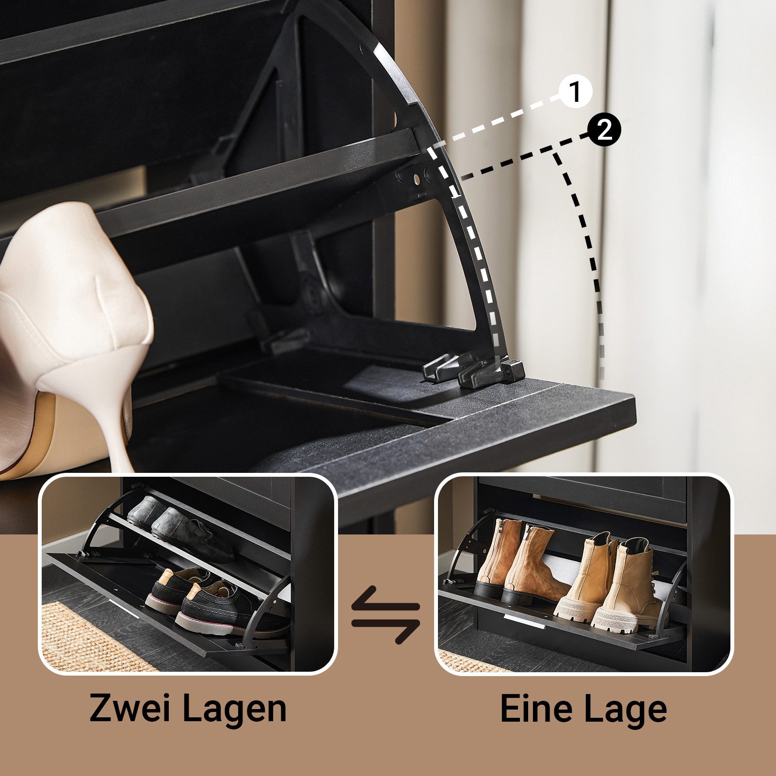SoBuy Schuhschrank FSR137, Schuhkipper Schuhablage Schuhregal Schuhkommode mit 2 Klappen, Schuhschrank schmal, perfekt für schmale Flure, 12 Paar – Bild 4 von 5