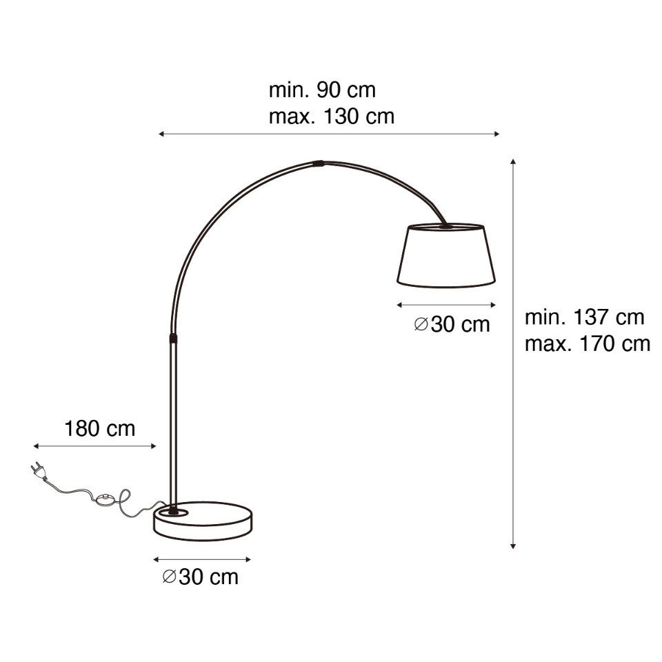 Qazqa Bogenlampe Arc, Dimmbar, LED wechselbar, Warmweiß, QAZQA Bogen­lampe, e27, Grau, Stahl, Modern