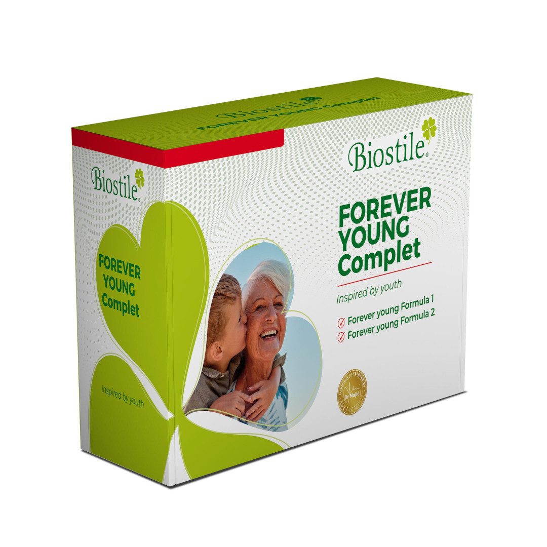 Biostile Forever Young Komplett mit Ginseng, Magnesium & B-Vitaminen - Set, 165 g, Zwei Formeln mit Ginseng, Magnesium & B-Vitaminen, 120 Kapseln