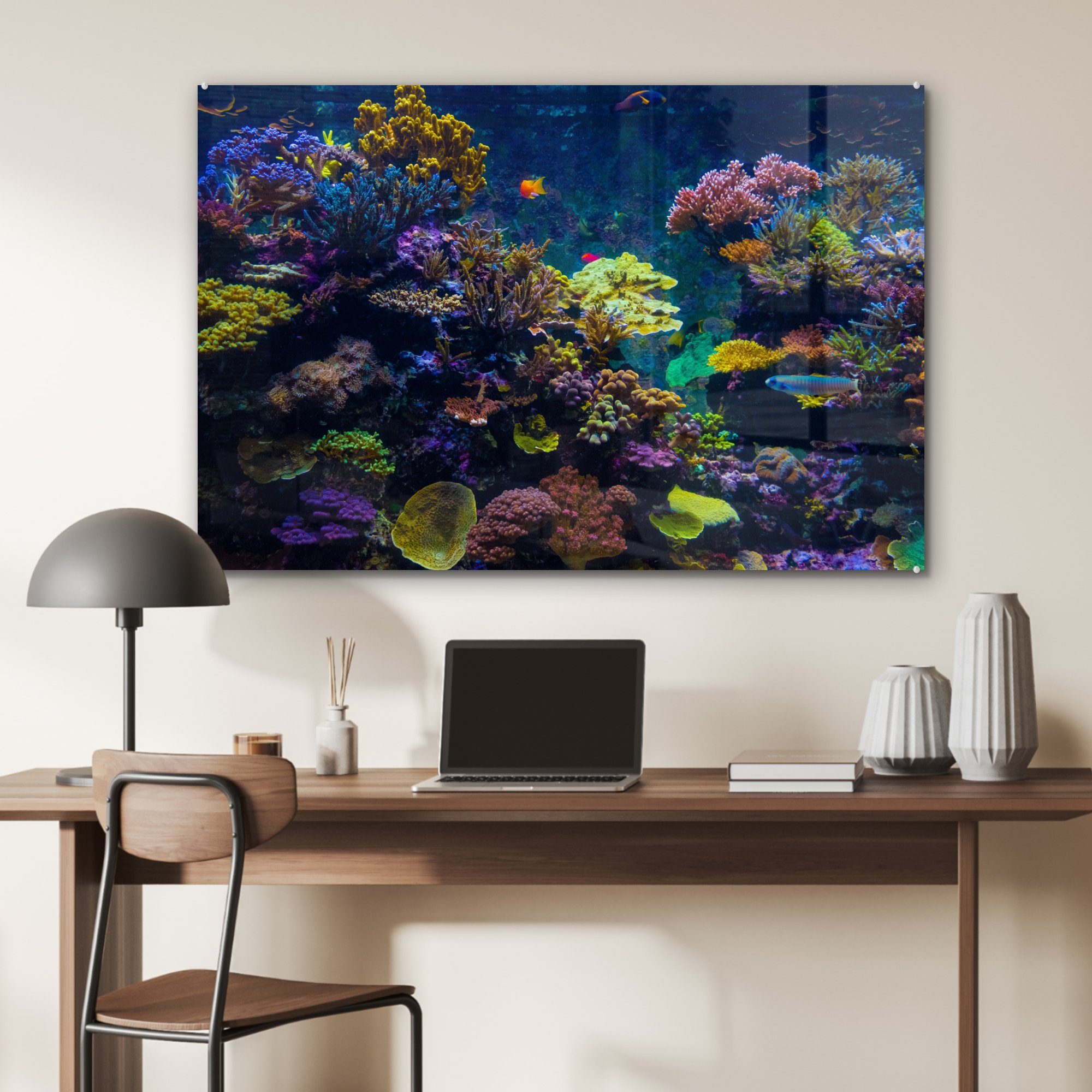 MuchoWow Acrylglasbild Koralle - Farben - St), (1 & Schlafzimmer Acrylglasbilder Fisch, Wohnzimmer