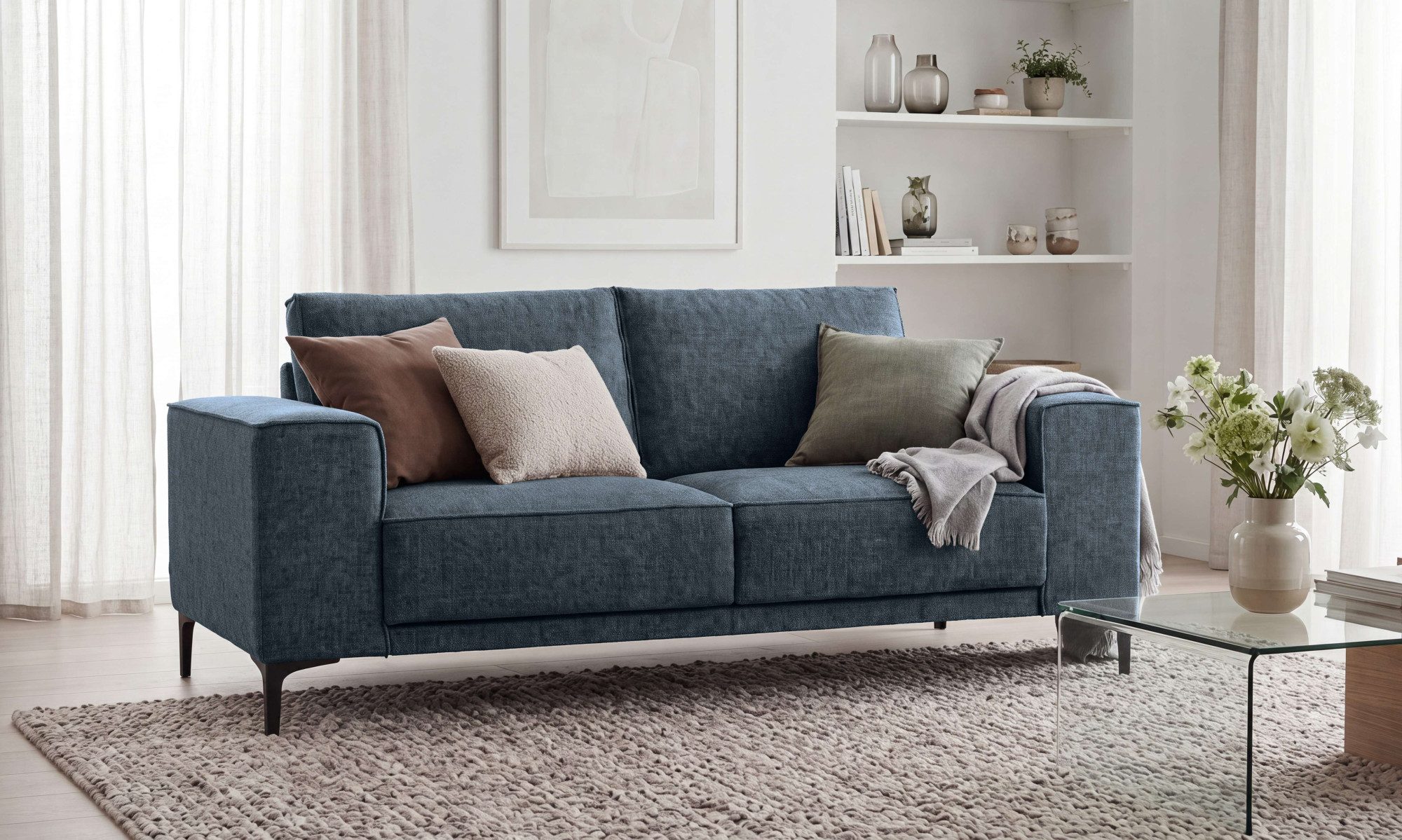 OTTO home 2-Sitzer Kompaktsofa Oland mit modernem Chenille-Bezug, 164 cm, Wellenunterfederung, Skandi-Design, Metallfüße