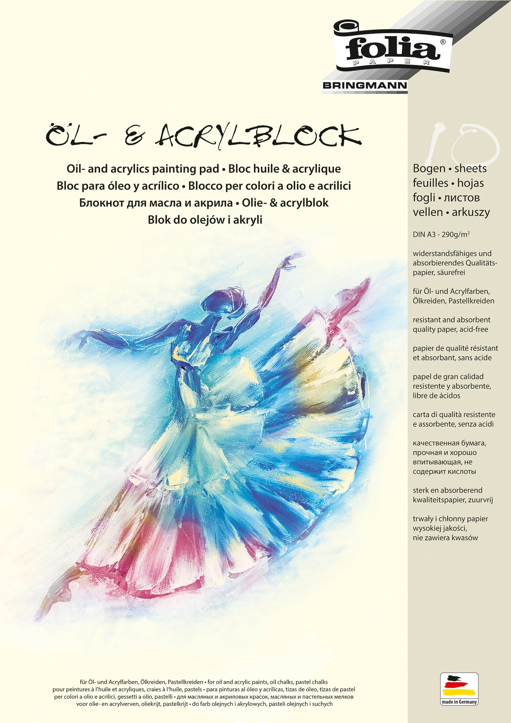 Folia Zeichenpapier Öl-Acrylmalblock, 10 Blatt