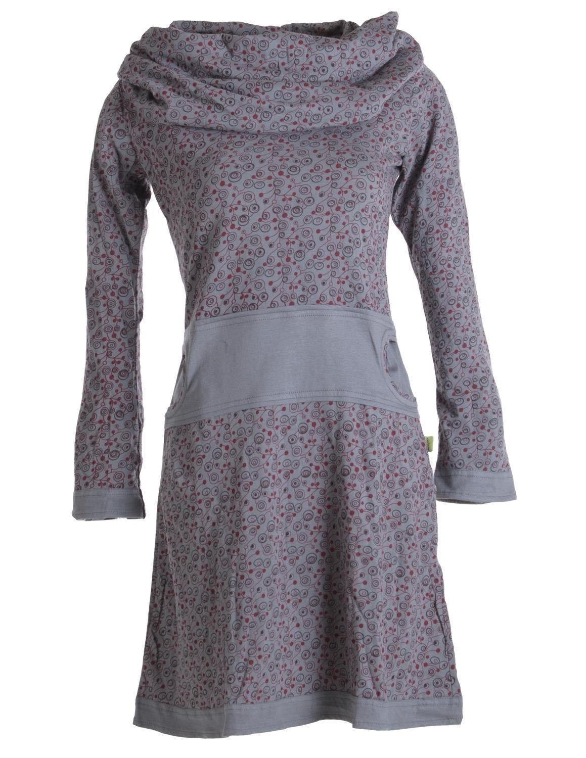 Vishes Jerseykleid Bedrucktes Kleid aus Baumwolle mit Schalkragen Ethno, Goa, Boho, Hippie Style grau