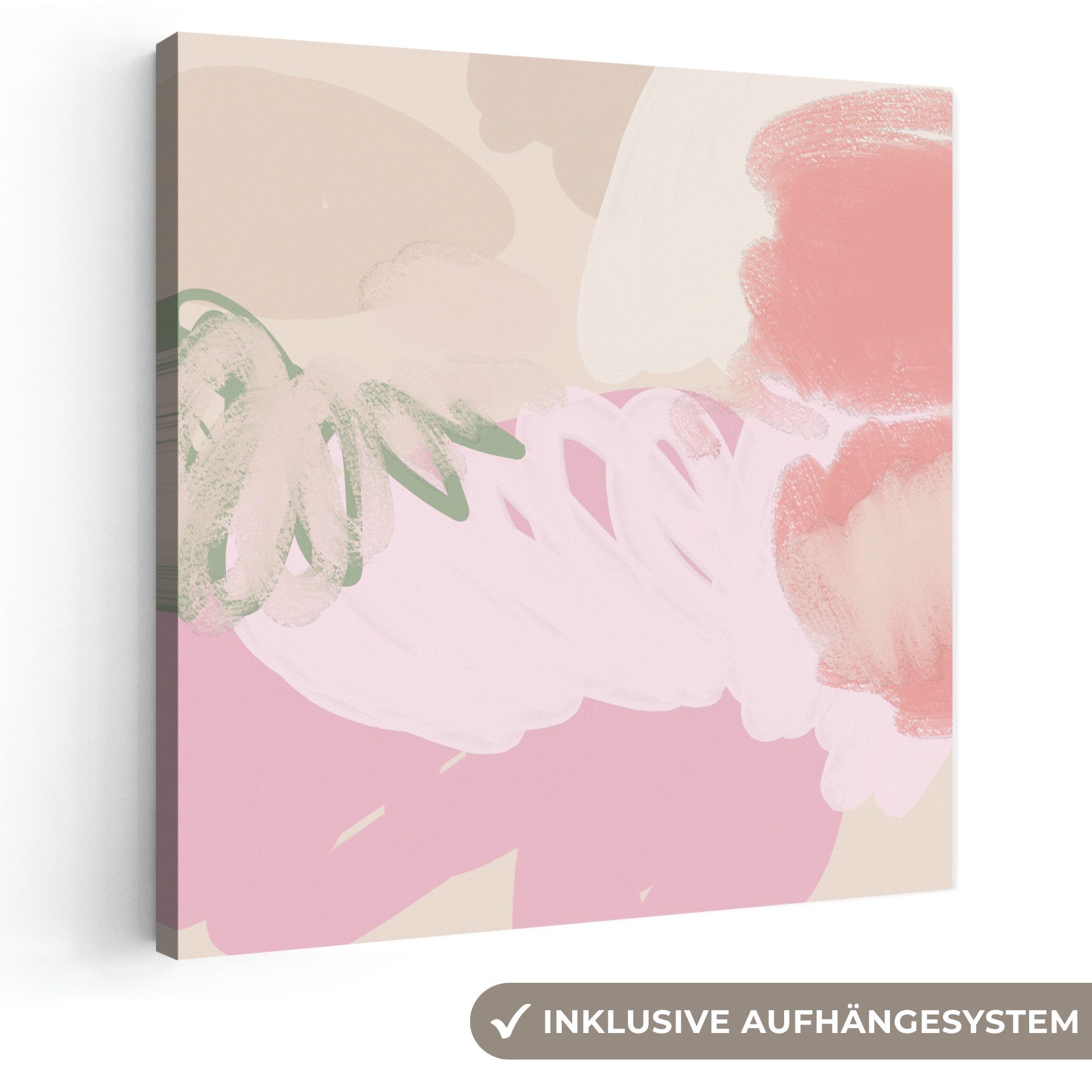 OneMillionCanvasses® Leinwandbild Rosa - Kunst - Abstrakt - Modern, Fotodruck (1 St), Boho Style Deko Wand, Bohemian Wanddeko Bilder, 20x20 cm