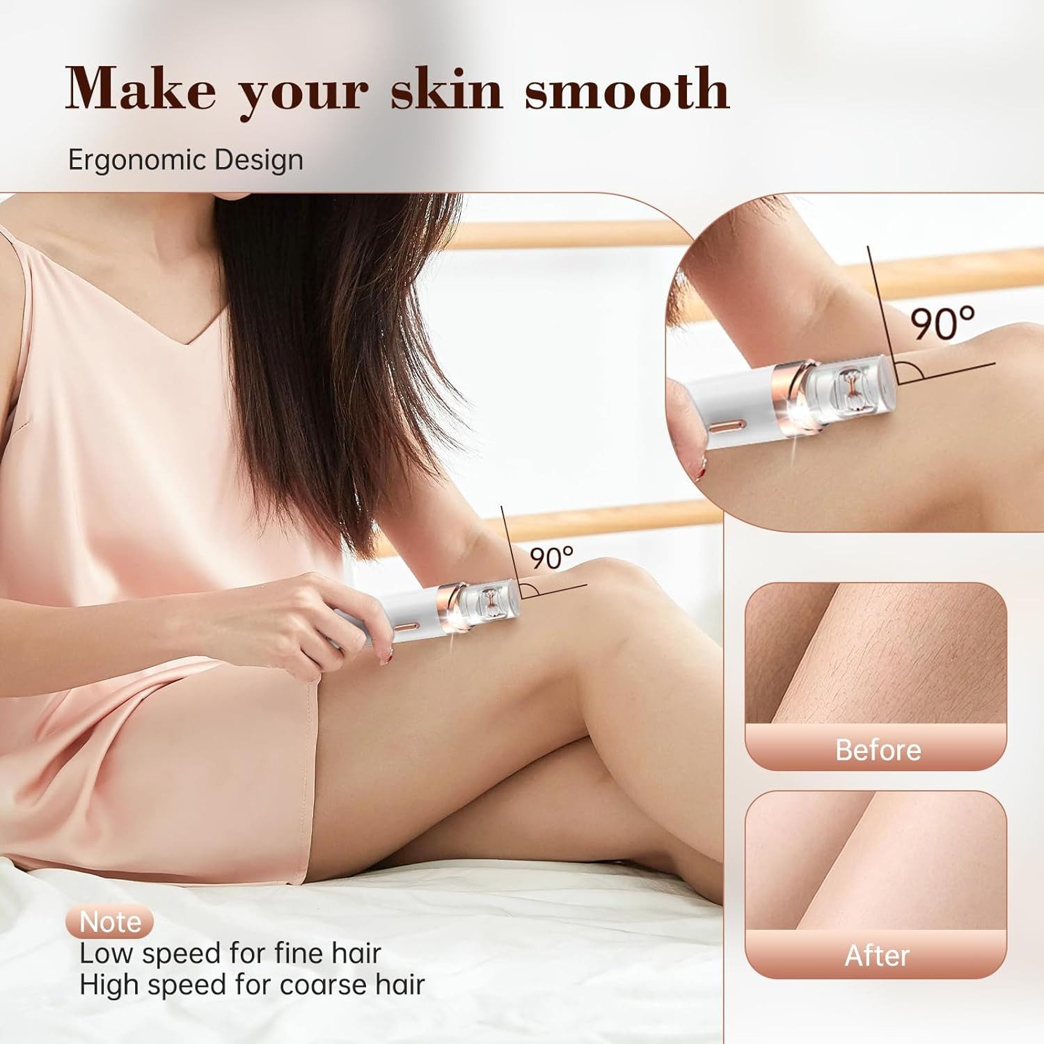 feinlux Epilierer Epilierer,2 in 1Epilierer, Aufsätze: 2 St., Glatter Epilierer Trimmer Reise Set, Haarentfernung für Frauen Beine/Gesicht/Bikini/Arme