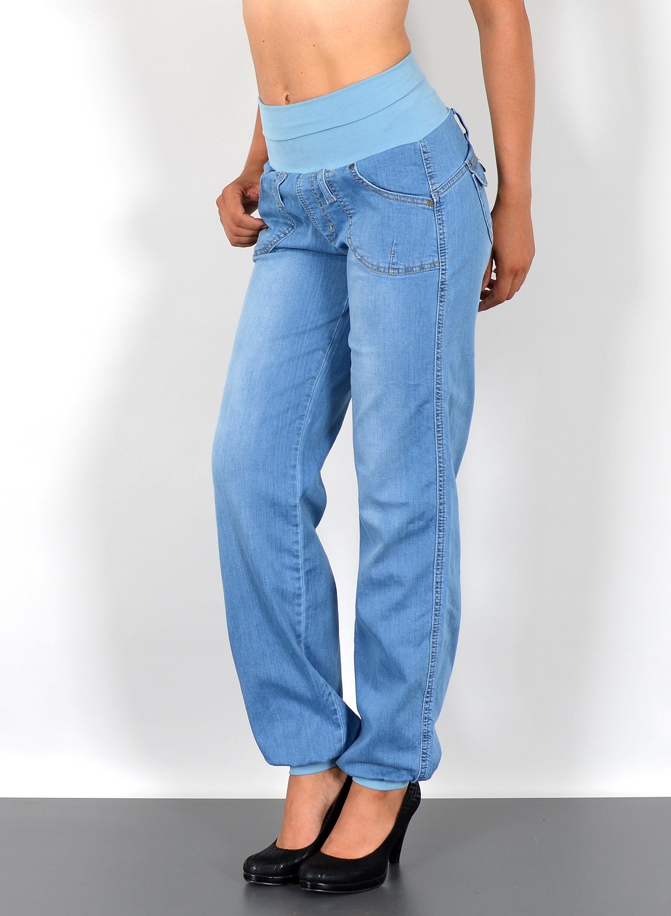 ESRA Pumphose J132 Damen Jeans Haremshose High Waist, Damen Jeanshose Pumphose hohe Leibhöhe, Damen Boyfriend Jeans Hose Hoch, bis Übergröße / Plussize Große Größe, Damen Jeans Straight Fit Baggy Hose, Damen Baggy Jeans Pluderhose Stretch, Damen Jeanshose mit elastischem Bund, Damen Jeans Hose Stretch Elastischer Gummibund, Damen Hose mit Gummizug