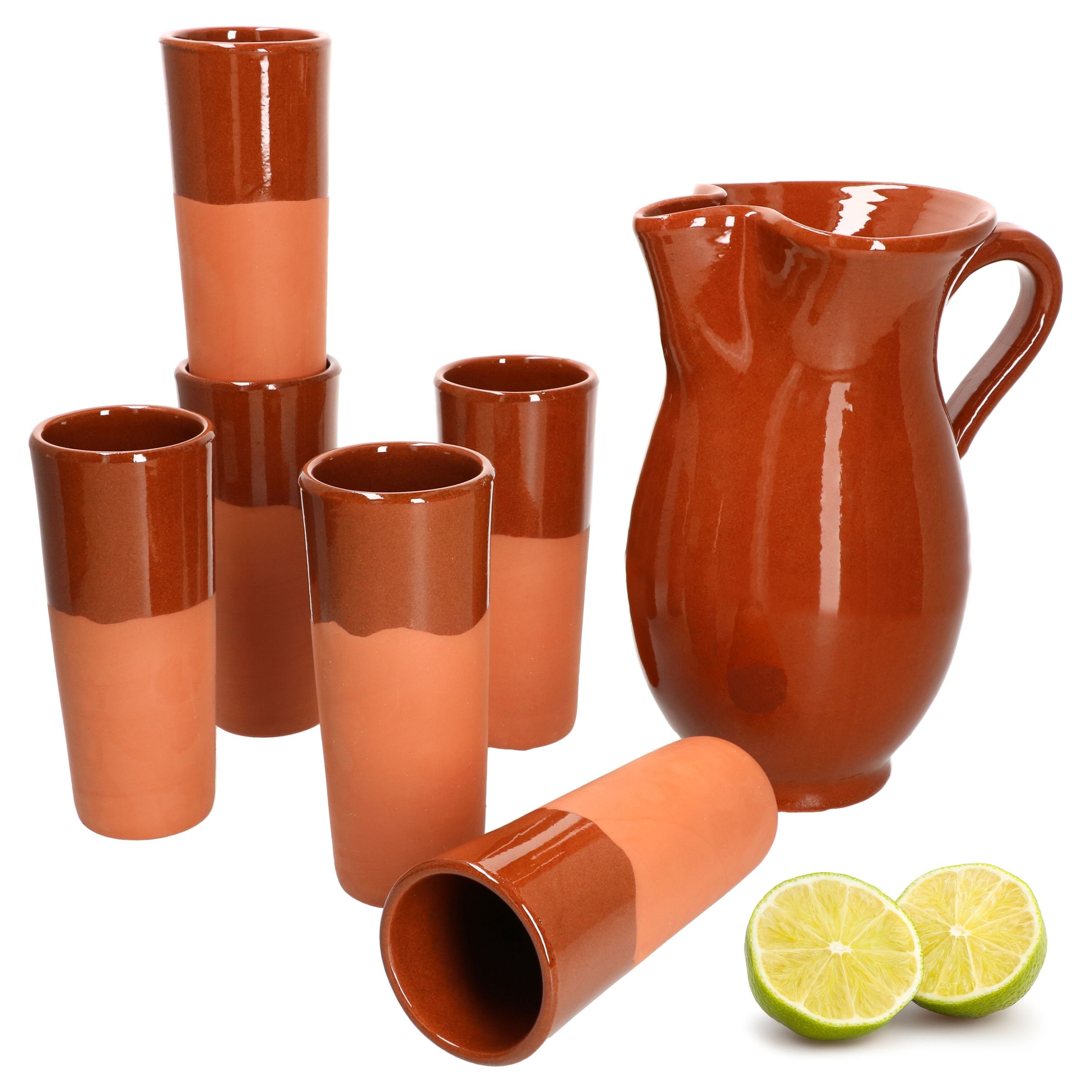 MamboCat Wasserkrug 7tlg Set 1x Tonkrug 1,9L + 6x Tonbecher 300ml 6 Personen