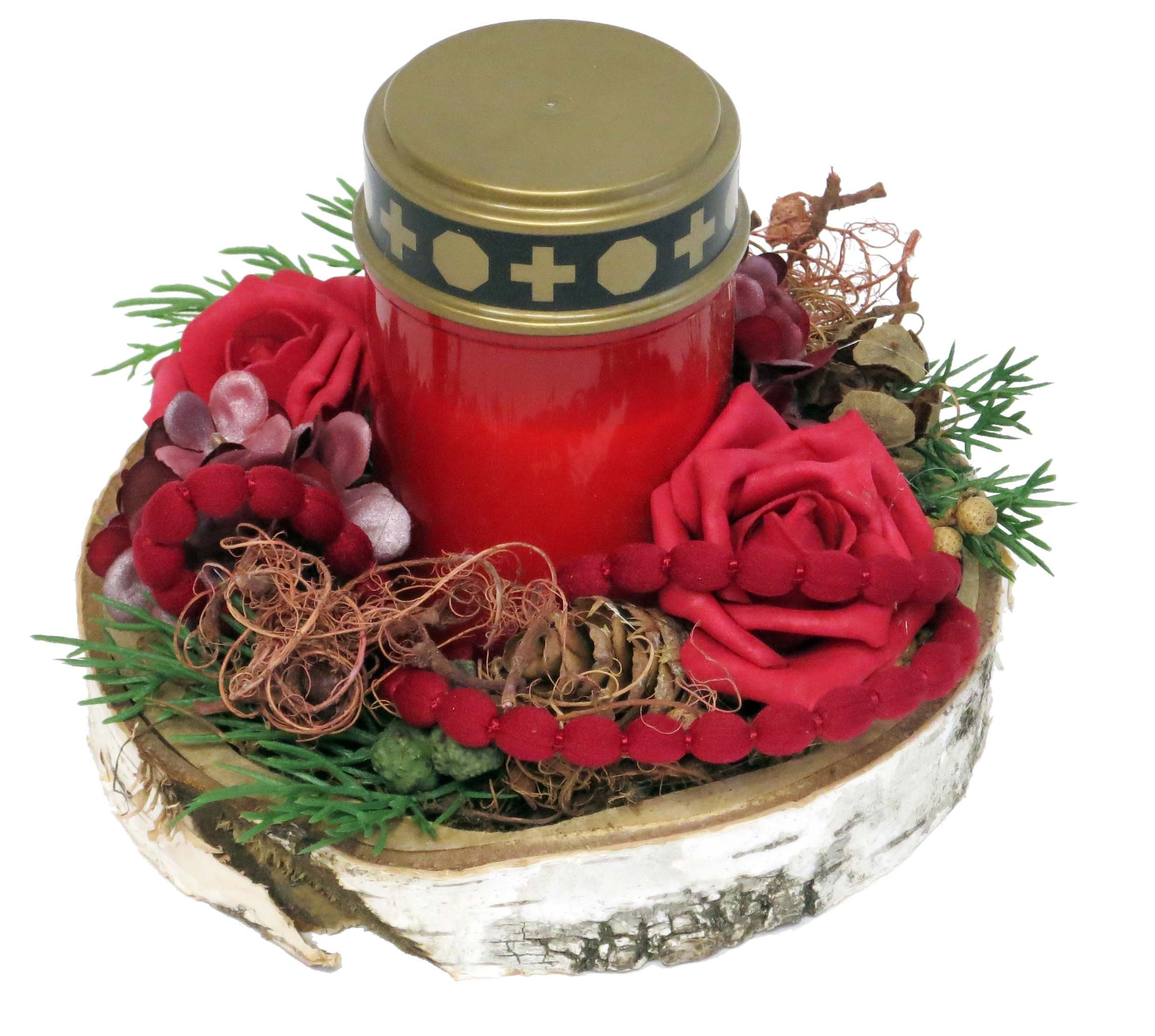 CreaFlor Home Dekokranz Grabschmuck, Handarbeit, rot, Motiv: Grablicht