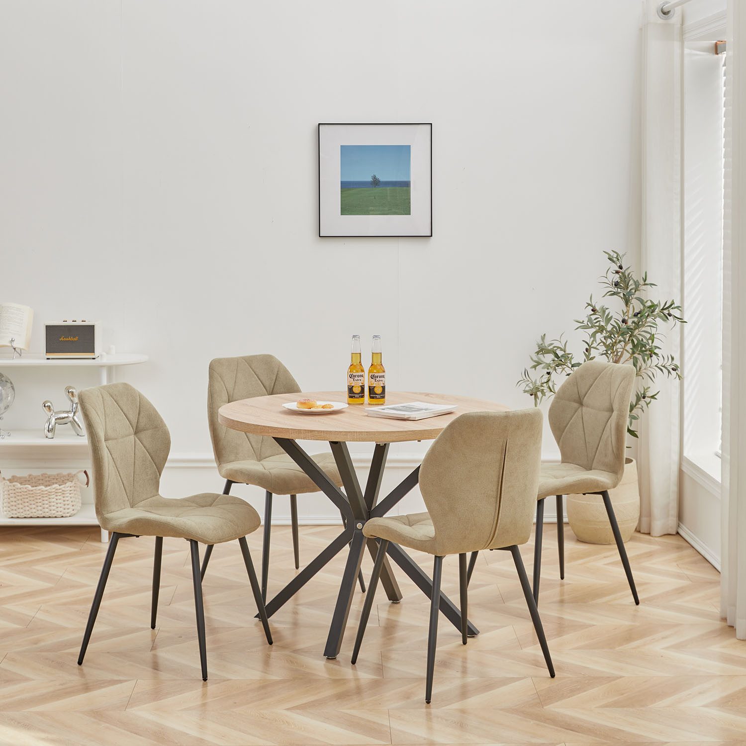 GrandCA HOME Essgruppe Modernes Tisch- und Stuhlset, Sitzgruppe Essgruppe 4+1, (5-tlg), mit Leinengepolstertes Kissen