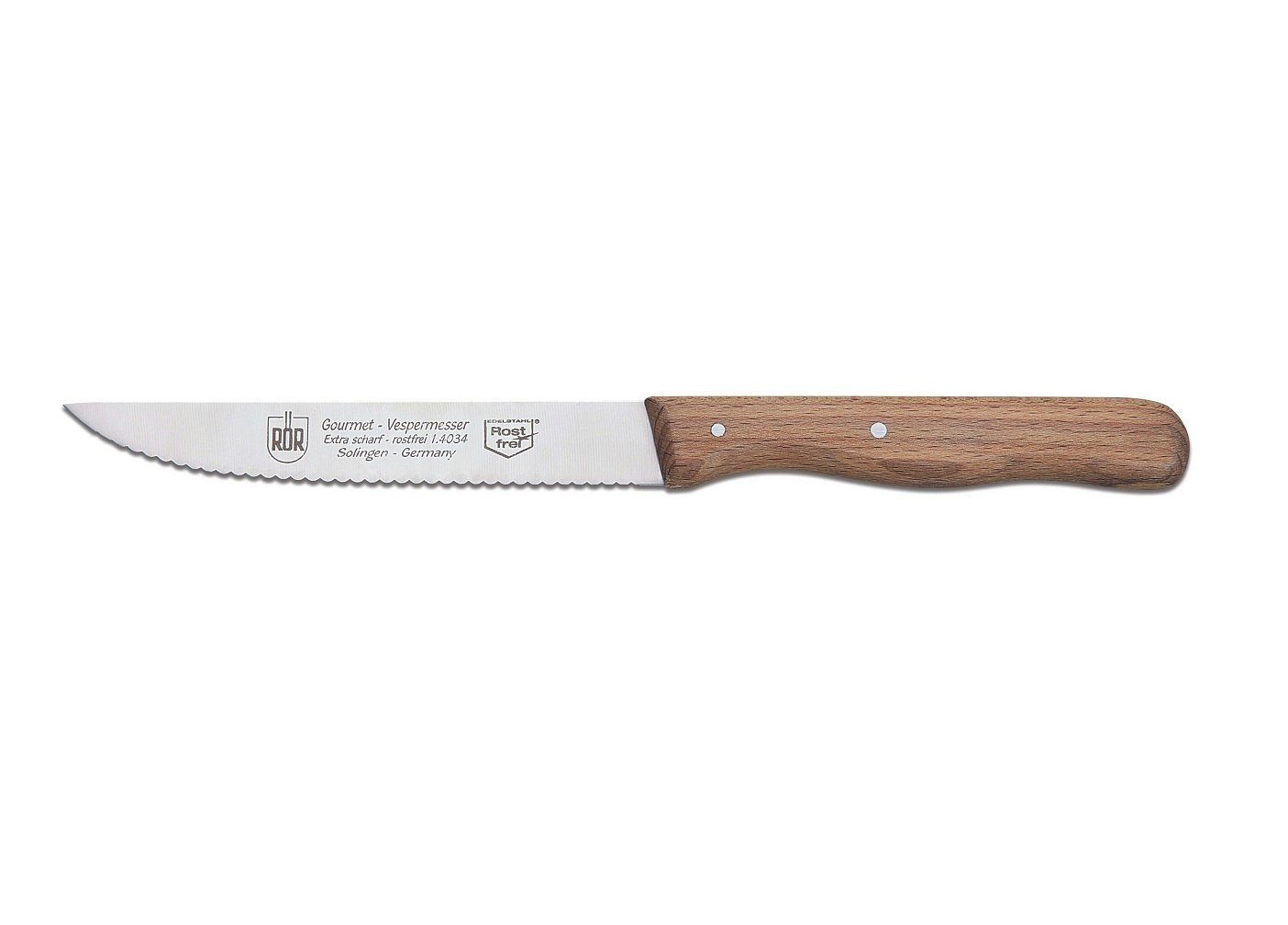 RÖR Brotmesser Vespermesser mit Buchenholzgriff und Konvex-Wellenschliff - 12cm, Präzision und Vielseitigkeit für jede Brotzeit - Made in Solingen