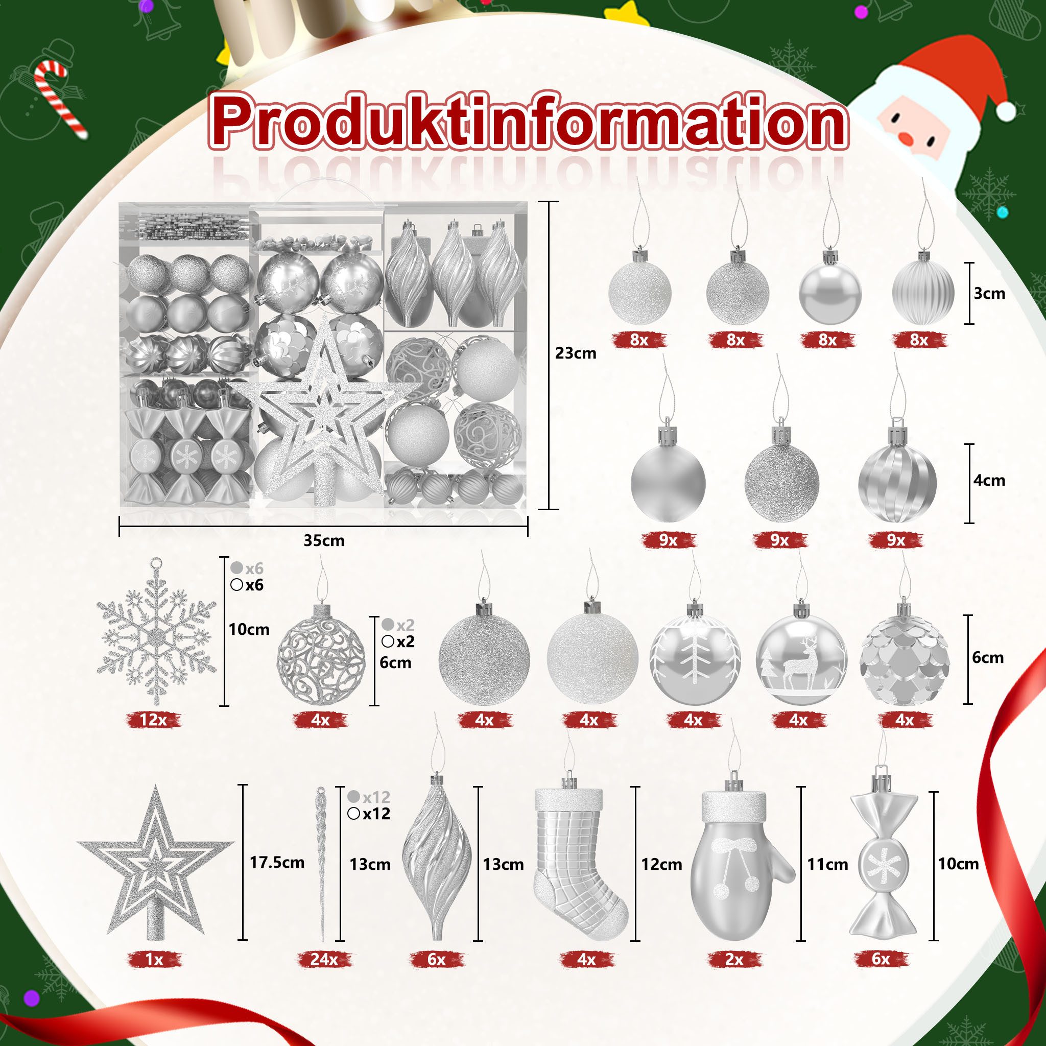 FIVMEN Weihnachtsbaumkugel Weihnachtskugeln Kunststoff 138 Stück mit Stern Spitze, Mehrere Farboptionen Christbaumschmuck
