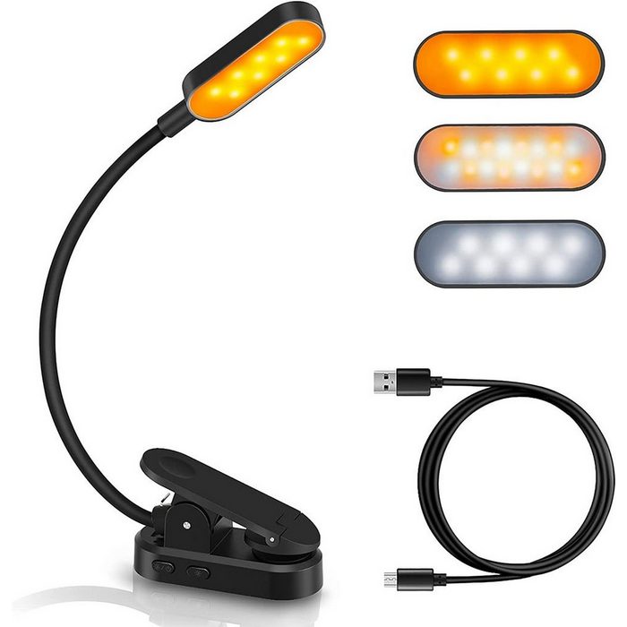 Leway LED Schreibtischlampe Leselampe Buch Klemme USB Buchlampe mit 16 LEDs 3 Farbtemperatur Modi