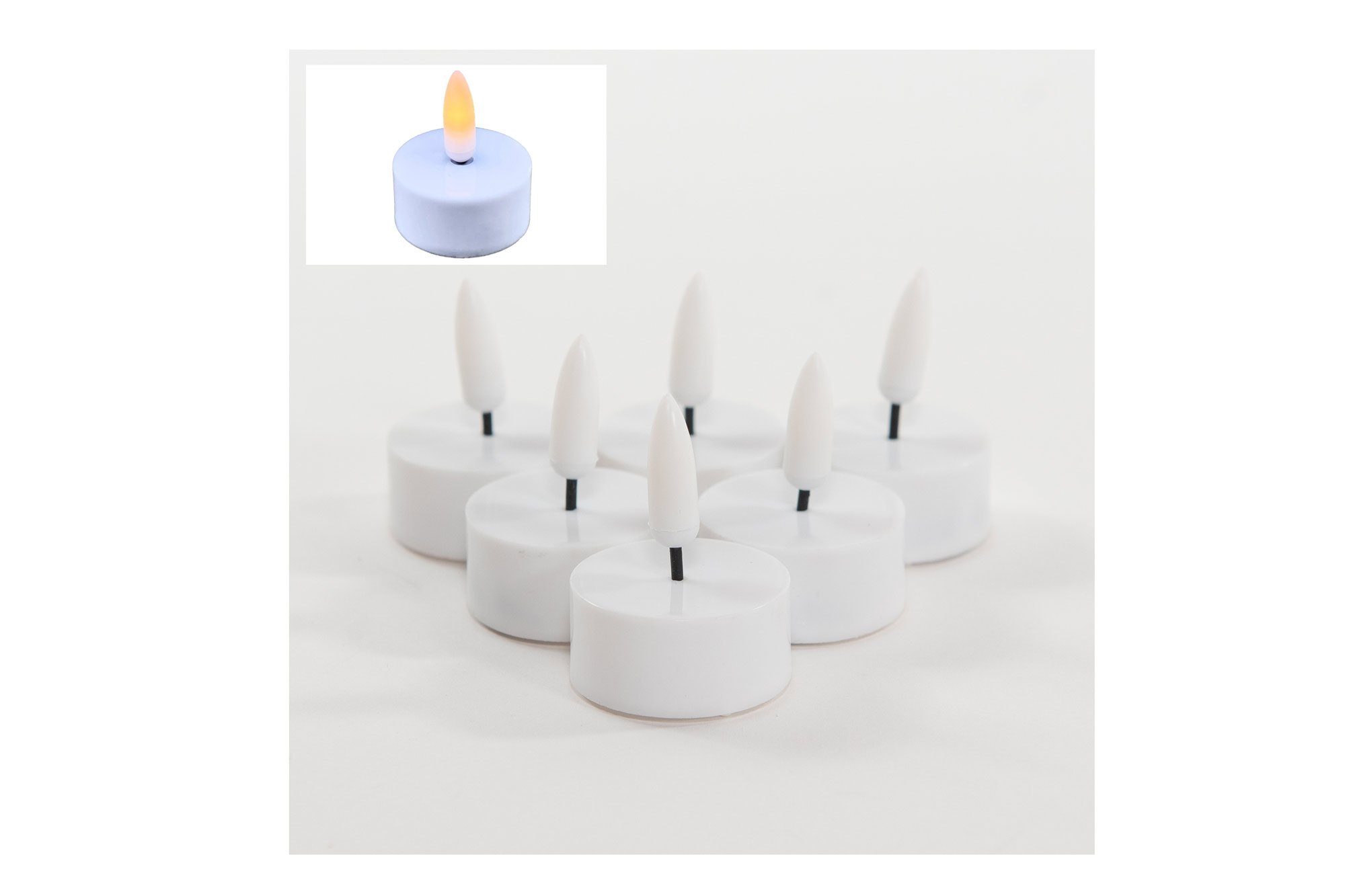 Coen Bakker Deco BV LED-Kerze (Set, 6-tlg), Teelichter weiß 6 Stück 6/18h Timer 3D Flamme