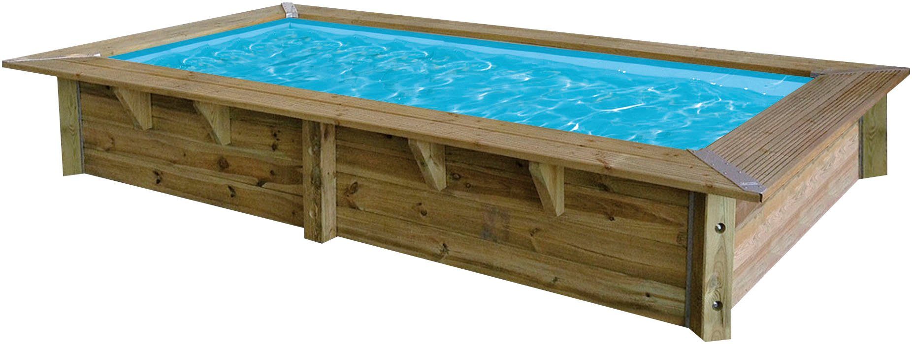 Ubbink Rechteckpool Sunwater (Komplett-Set, 9-tlg), 200 x 350 x 71 cm, Holzpool komplett mit Kartuschen-Filter