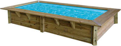 Ubbink Rechteckpool Sunwater (Komplett-Set, 9-tlg), 200 x 350 x 71 cm, Holzpool komplett mit Kartuschen-Filter