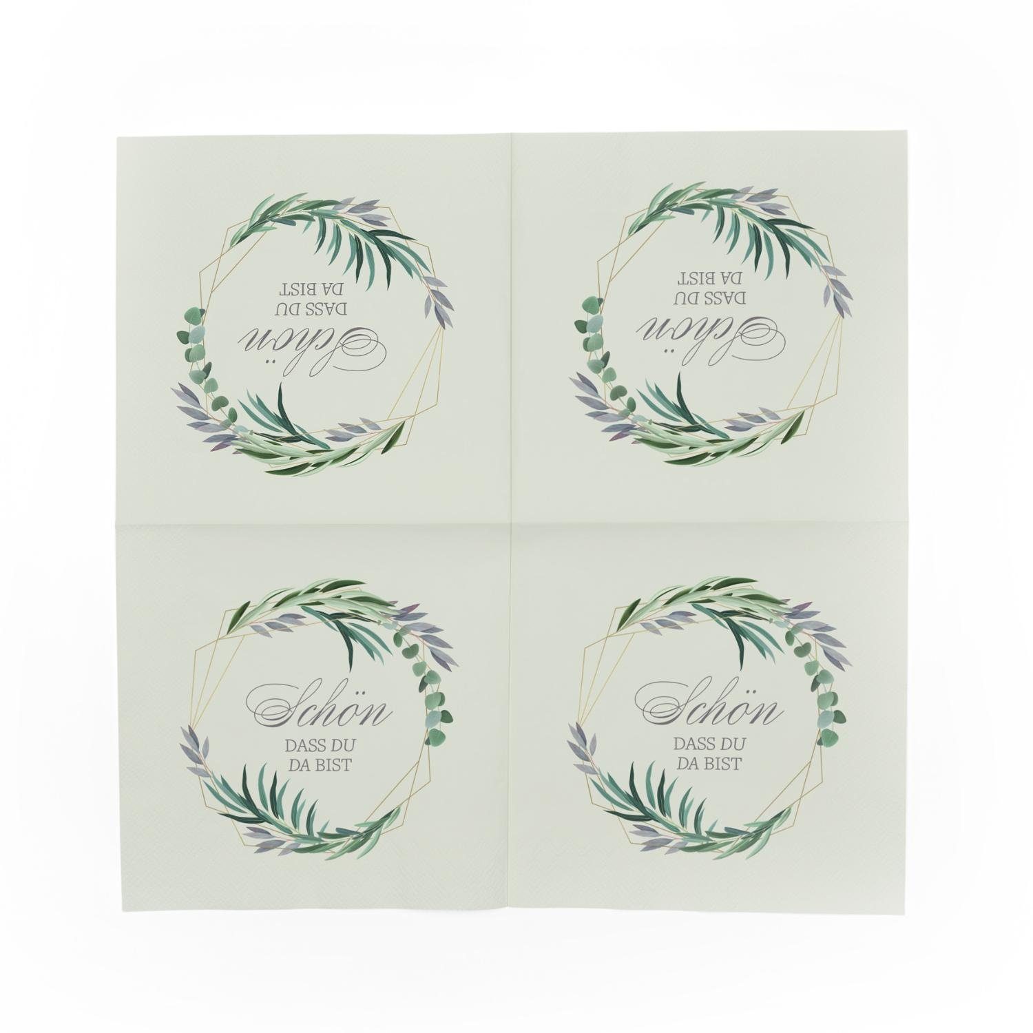 itenga Papierserviette itenga 6x Windlicht + 40x Servietten - Schön dass du da bist - Eukalyp – Bild 4 von 4