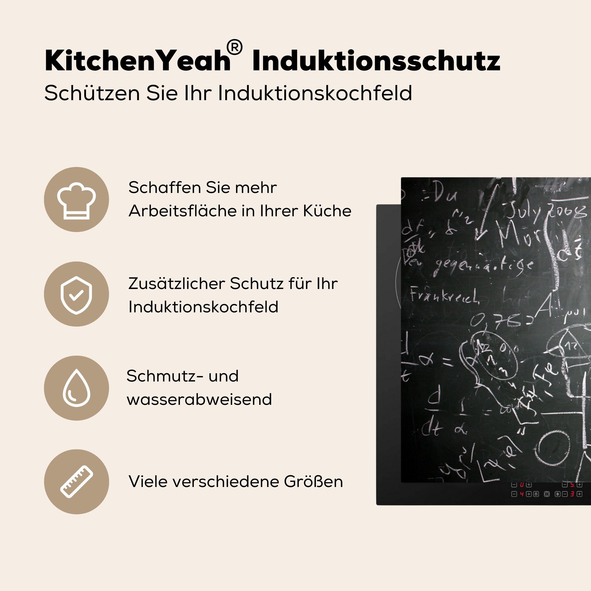 Herdblende-/Abdeckplatte cm, Schutz einer Ceranfeldabdeckung Induktionskochfeld 81x52 Formeln die (1 MuchoWow küche, Kreidetafel, auf tlg), schwarzen für Vinyl,