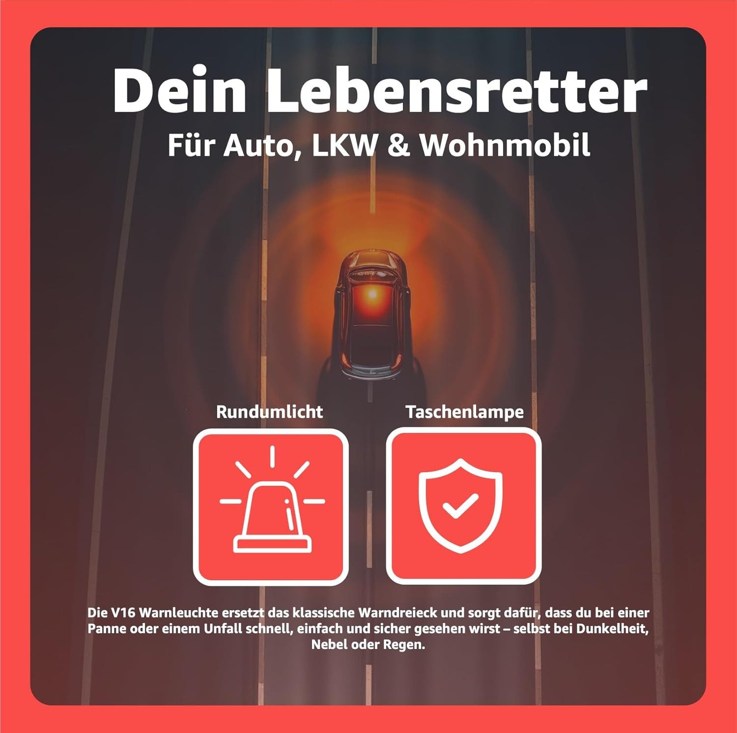 POWR Car LED-Warndreieck Notfall-Warnleuchte V16 V16 EU – IDADA 21020060 – Pannenlicht