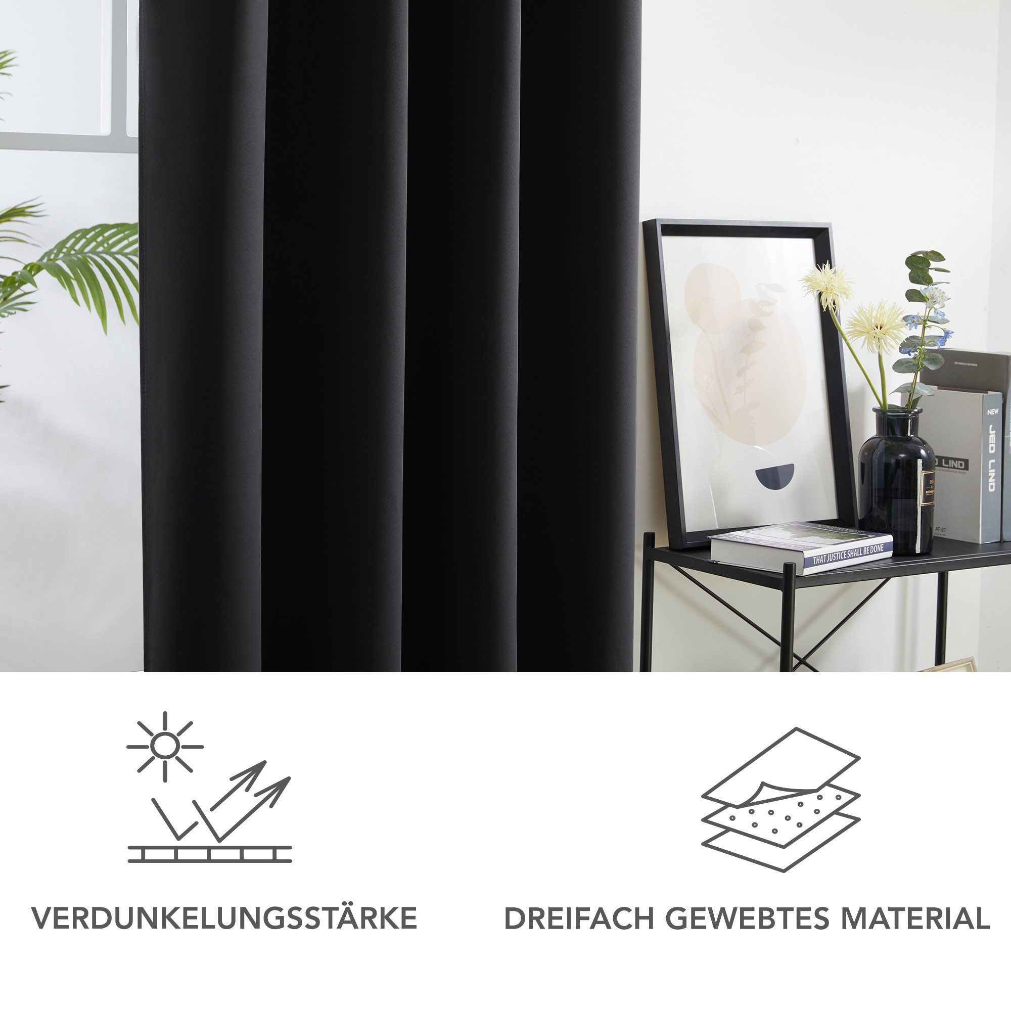 Deconovo Verdunkelungsvorhang Blickdichter Vorhang mit Ösen Gardinen Wohnzimmer 1 Stück, Verdunkelung Lärmschutz Thermogardine Dicke Vorhänge Kälteschutz – Bild 3 von 5