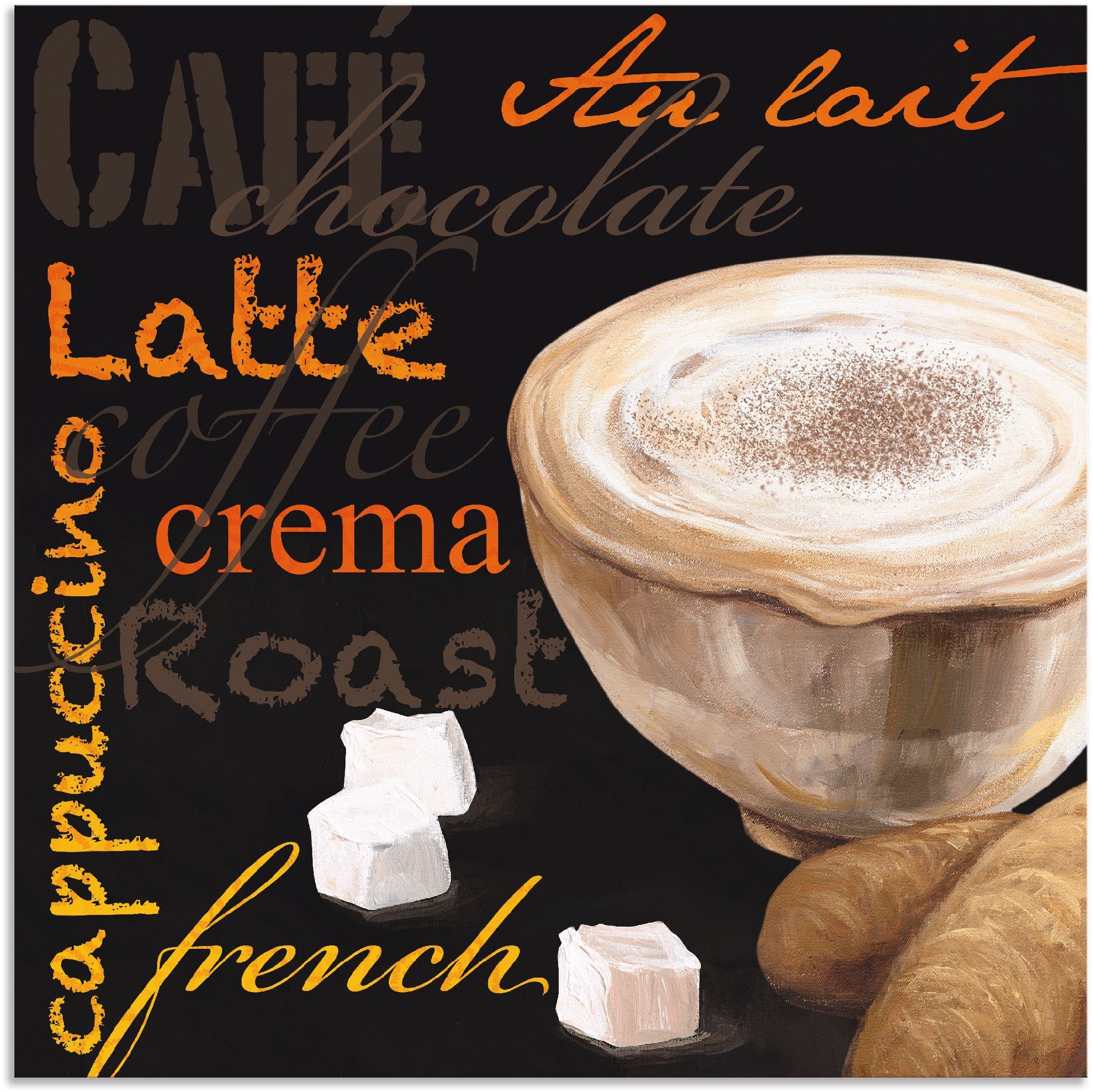 Artland Wandbild Cappuccino - Kaffee, Kaffee Bilder (1 St), als Alubild,  Leinwandbild, Wandaufkleber oder Poster in versch. Größen, Fertig zum  Aufhängen für einfache Montag
