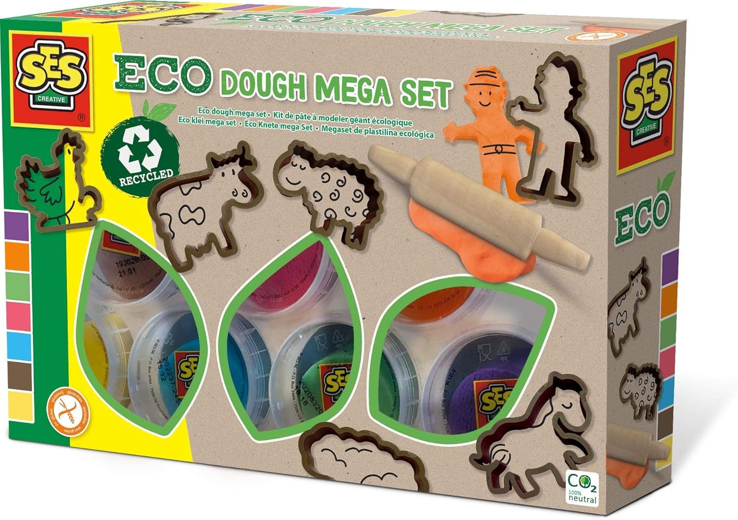 SES Creative Spiel SES Creative Eco Play-Doh Mega Set - 7x90g Bauernhof mit Werkzeug & Ausst