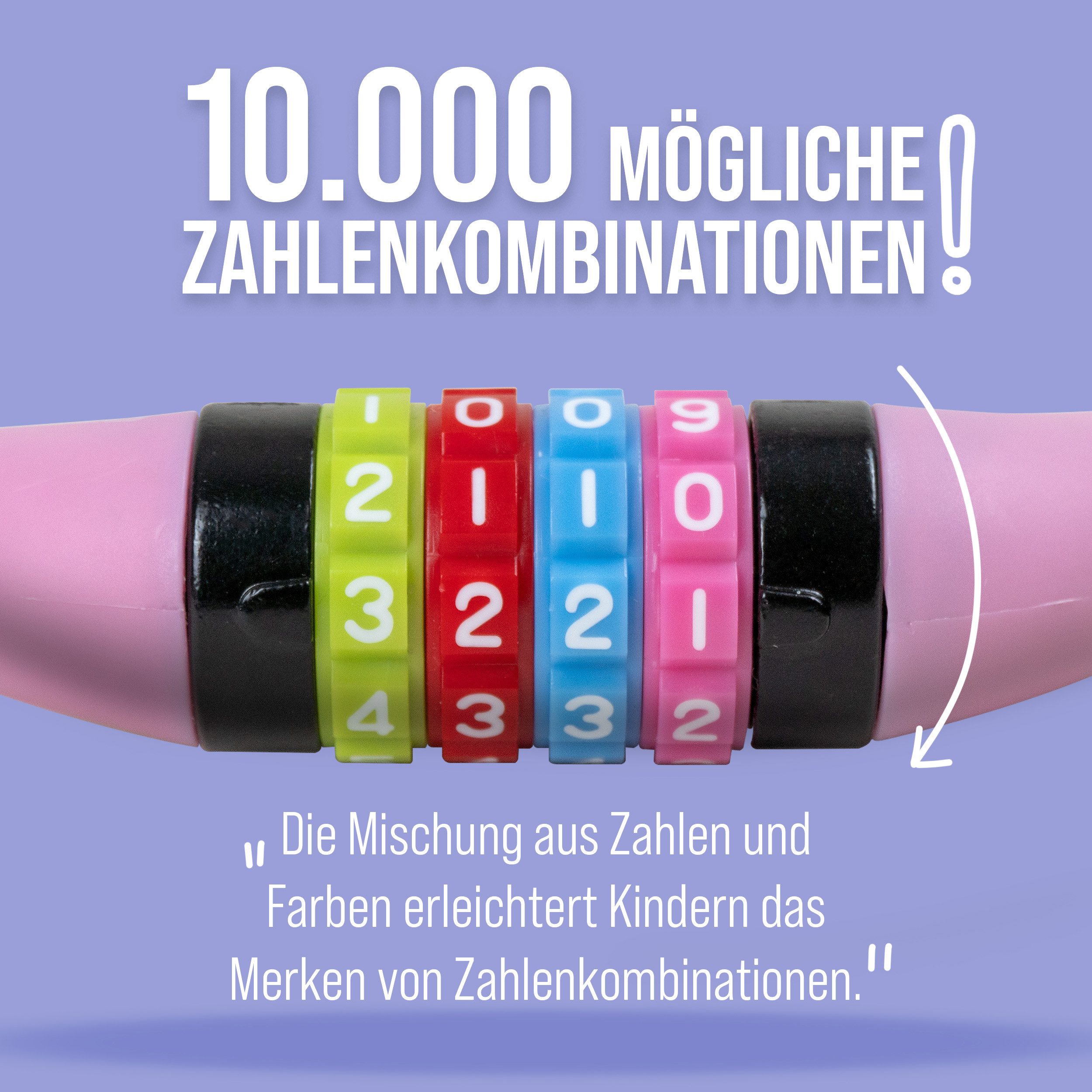 Apollo Zahlenkabelschloss Kinder Fahrradschloss – Zahlenschloss - auch für Scooter und Laufräder, 65 cm Länge, 300 g, 10.000 Kombinationen