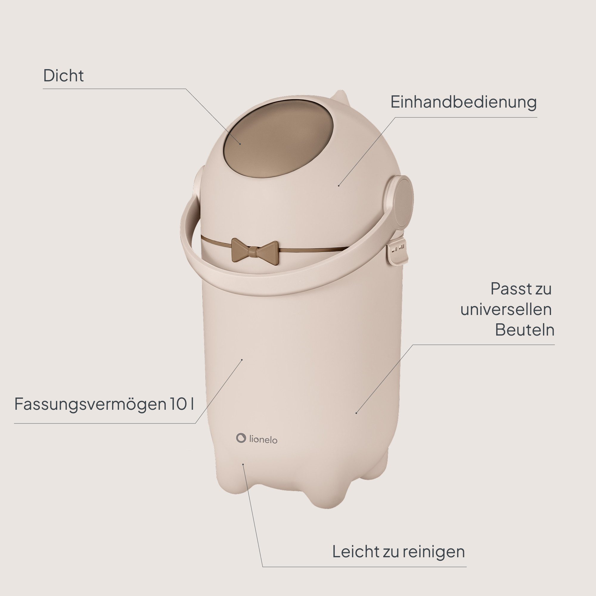 lionelo Windeleimer PUREBIN, Luftdicht/Universalbeutel/10l/Einhand/Falltür