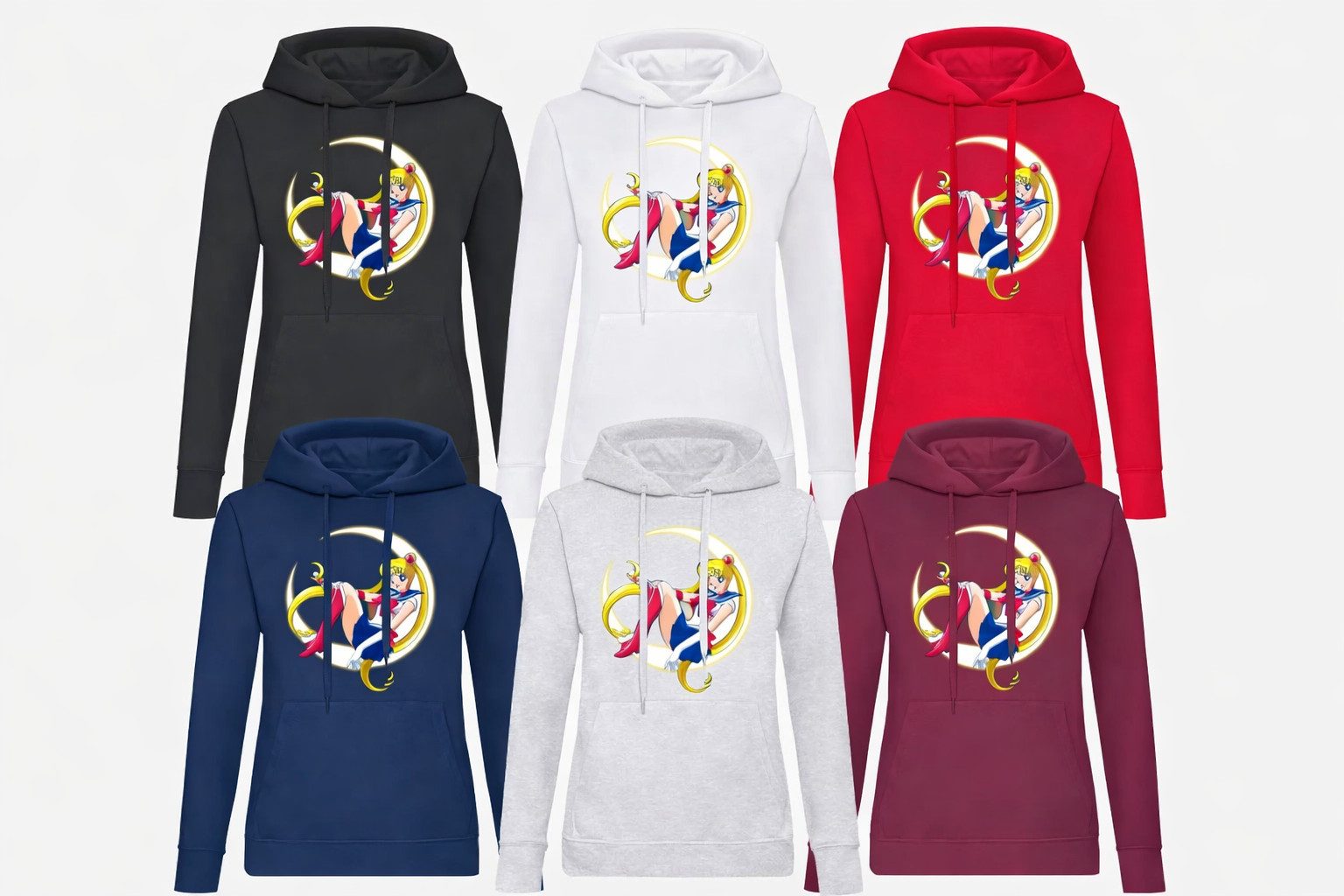 Blondie & Brownie Hoodie Damen Fun Comic Sailor Moon Anime Manga Damen Hoodie Sailor Moon Anime Comic mit Kapuze Print Damen XL