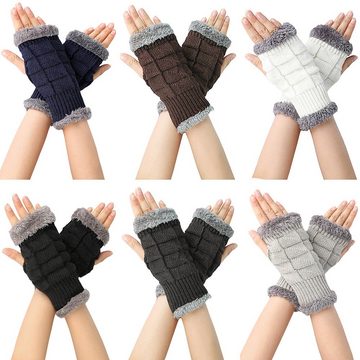 Coonoor Strickhandschuhe Klassisch mit Fleece Futter,Warme Halb Handschuhe