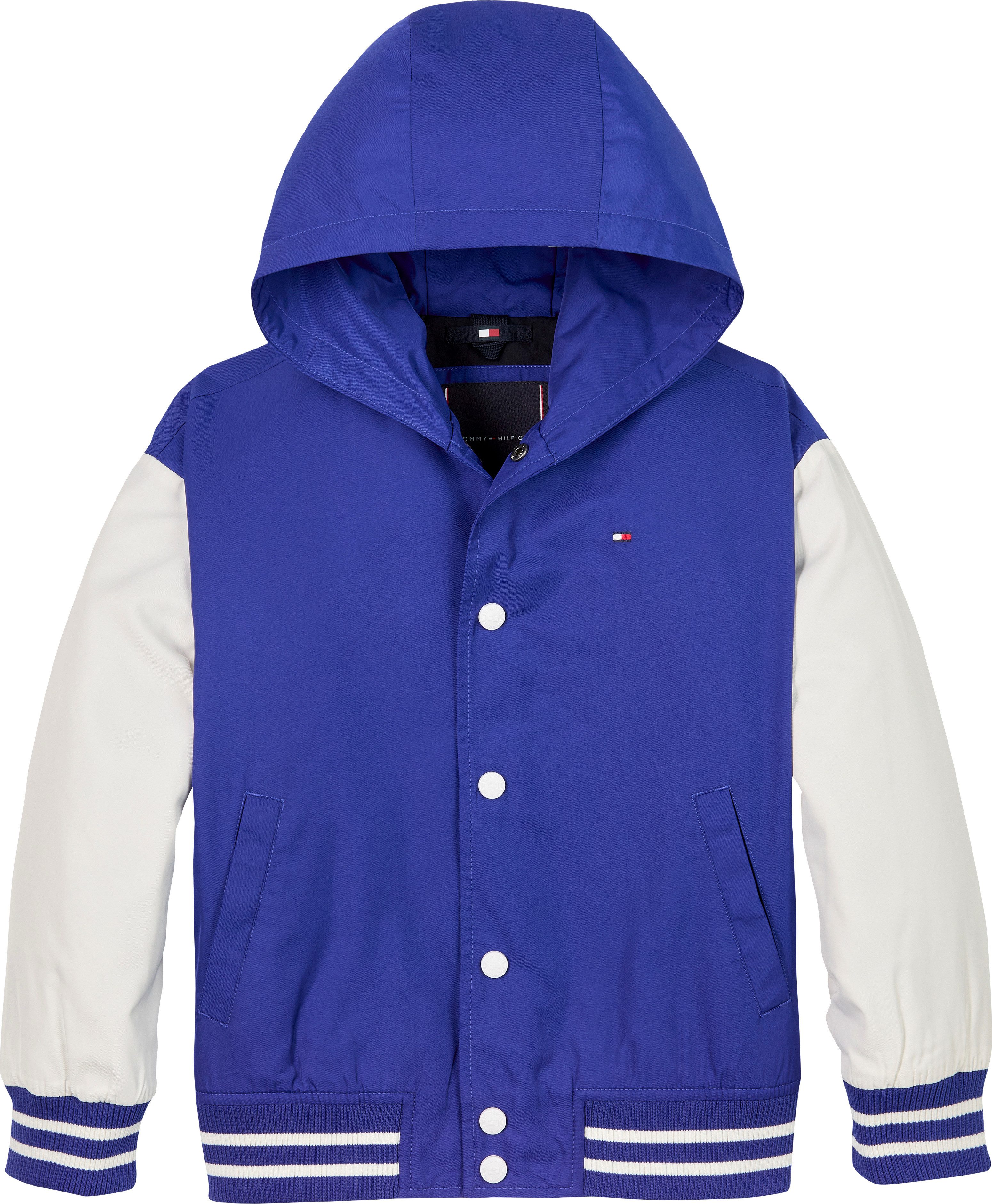 Tommy Hilfiger Bomberjacke HOODED GRAPHIC BOMBER mit großem Logo, Kontrast-Streifen