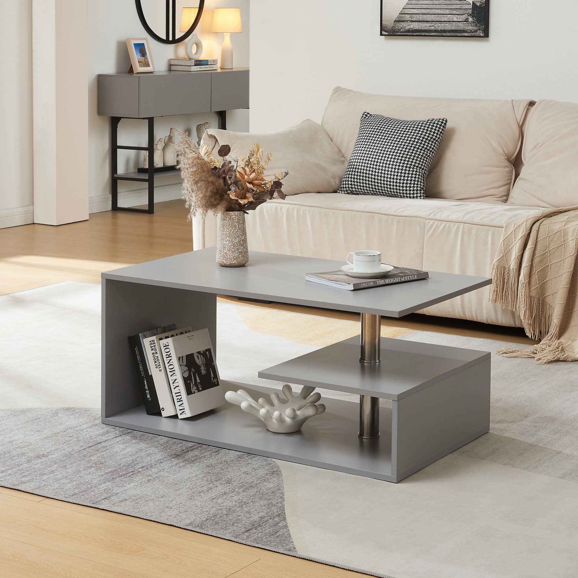 en.casa Couchtisch, »Haarlem« 90 x 50 x 41 cm Hellgrau günstig online kaufen