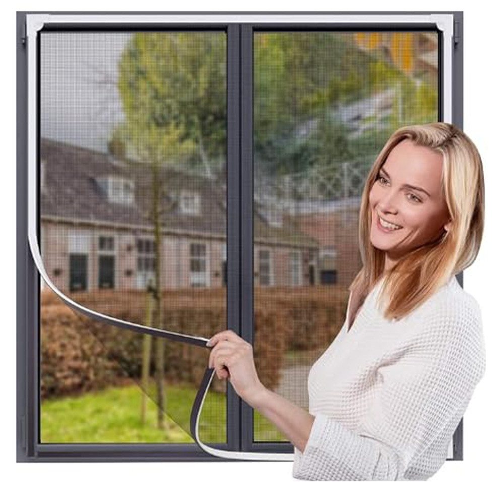 Bwecuy Insektenschutz-Fensterrahmen Magnet Fliegengitter Fenster–Selbstklebend & Zuschneidbar, ohne Bohren, Fiberglas Insektenschutzgitter, Einfache Montage