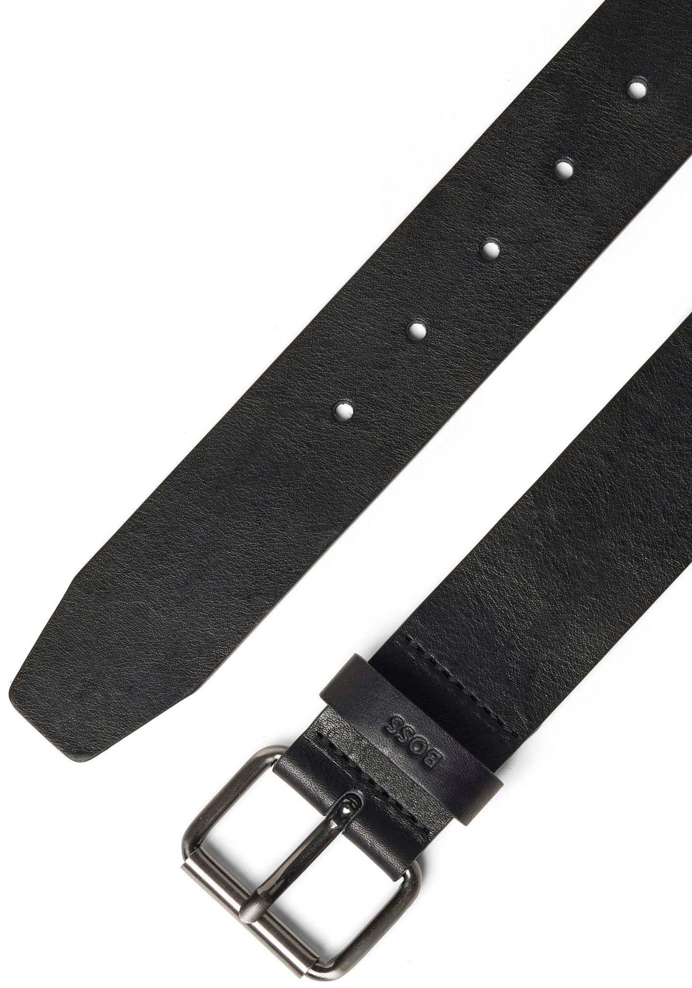 BOSS Ledergürtel mit und auf Metallschnalle der Schlaufe schwarz BOSS-Logogravur