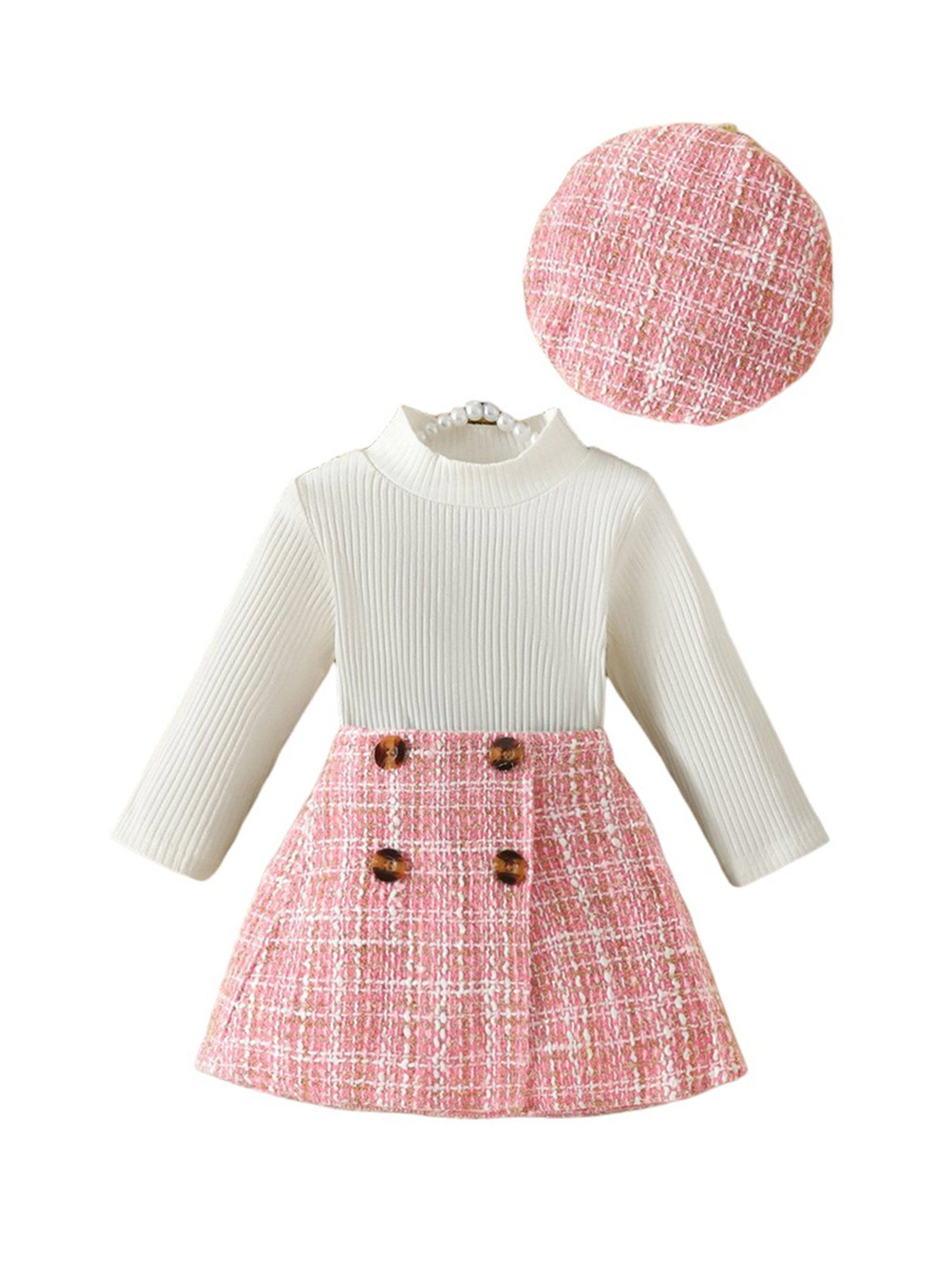 Shirt & Rock Elegante Frühlings Herbst Set für Mädchen, Top Röcke und Mützen