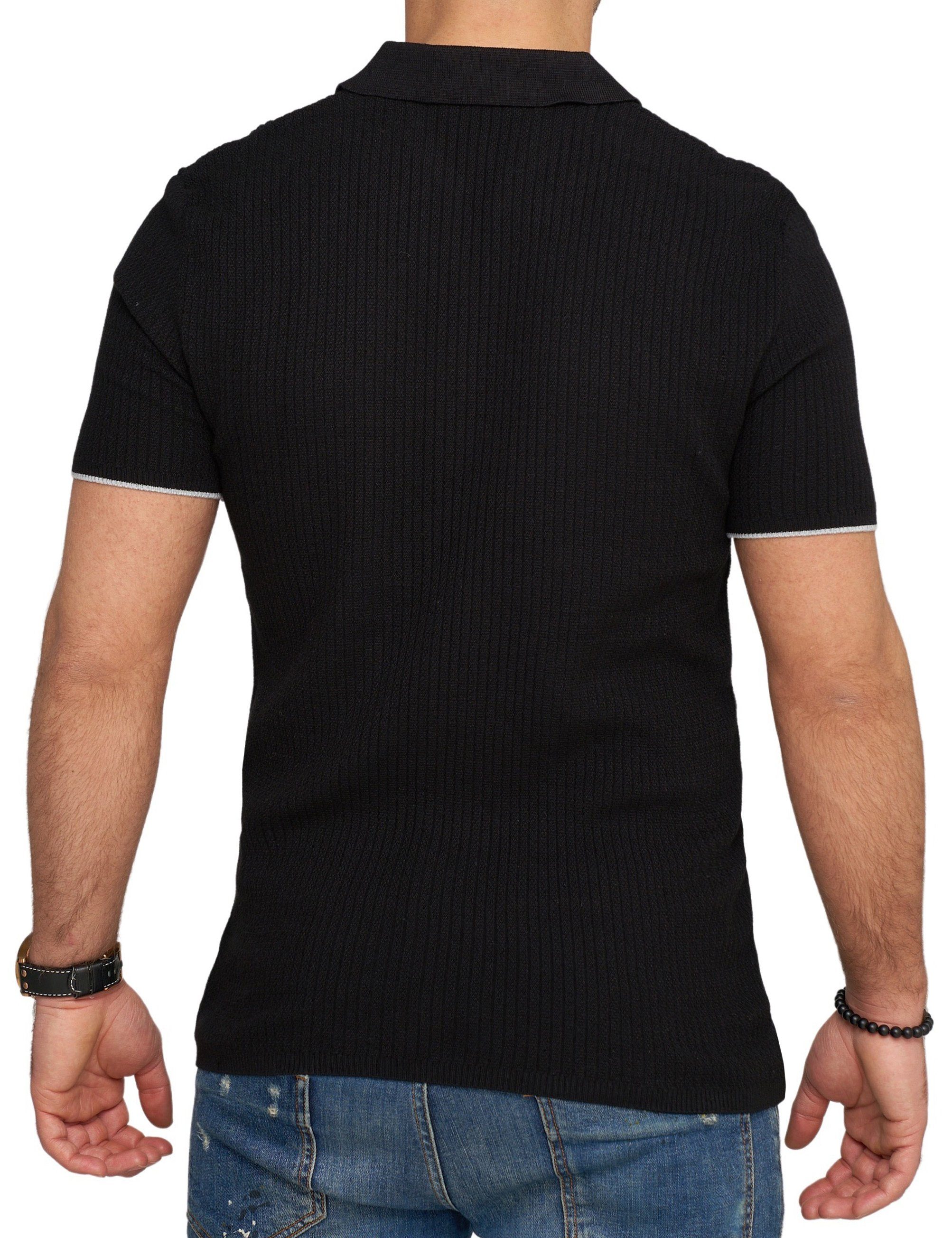 CRMANAUS Schwarz Kurzarm Polo CARISMA T-Shirt Poloshirt Rippstrick