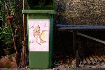MuchoWow Wandsticker Dino - Kinderzimmer - Aquarell - Mädchen - Kind - Rosa - Mädchen (1 St), Mülleimer-aufkleber, Mülltonne, Sticker, Container, Abfalbehälter