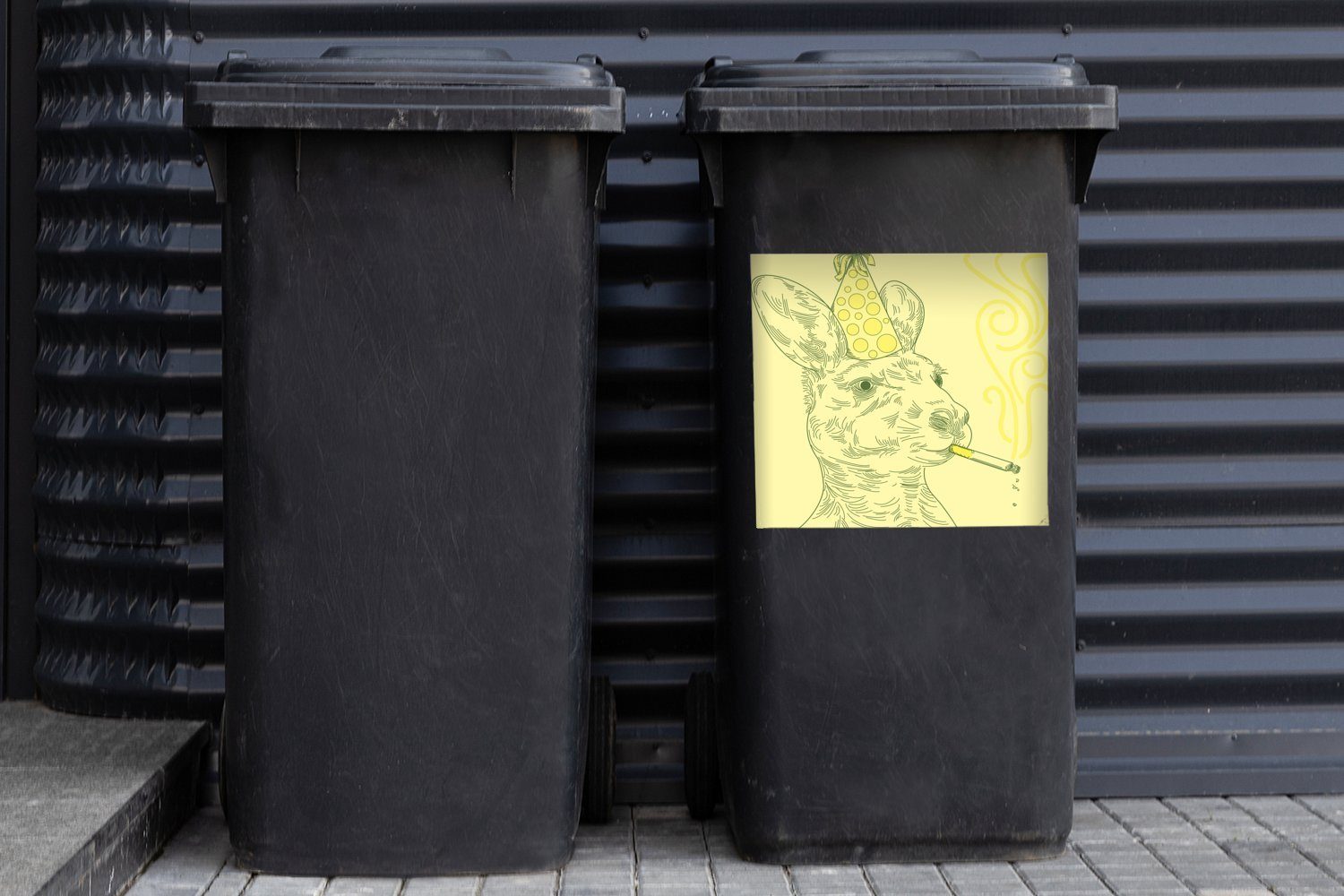Eine Mülleimer-aufkleber, Mülltonne, rauchenden wilden MuchoWow Wandsticker Abfalbehälter eines Container, St), (1 Sticker, verrückte Kängurus Illustration