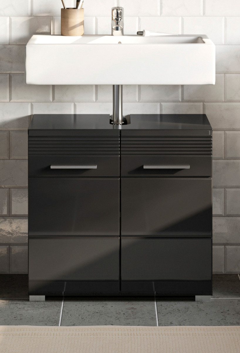 Inn.Furn Waschbeckenunterschrank Leon (Waschtisch Unterschrank in schwarz, 60 x 56 cm) 2-türig