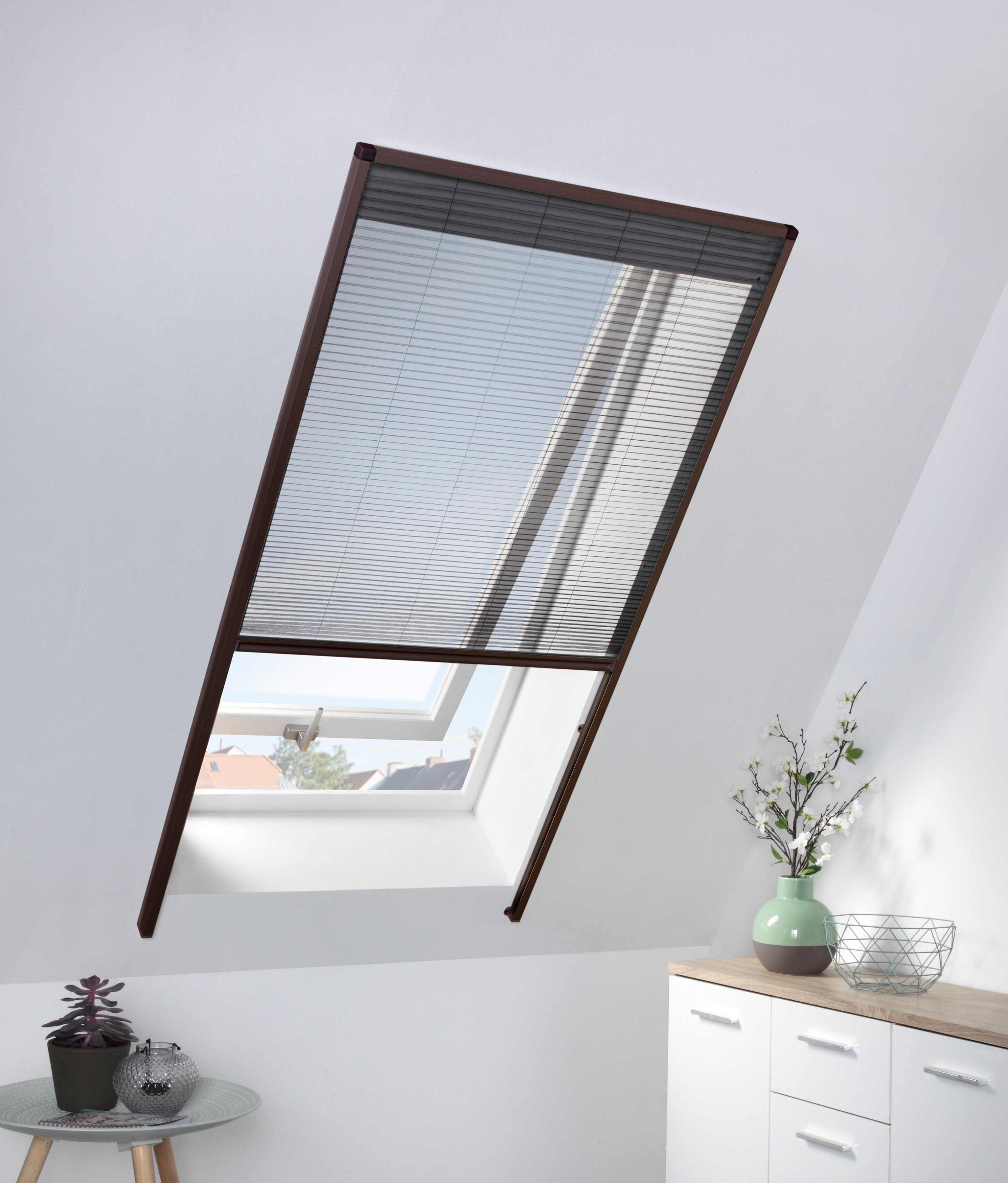 Insektenschutzrollo für Dachfenster, hecht international, transparent,  verschraubt, braun/anthrazit, BxH: 80x160 cm