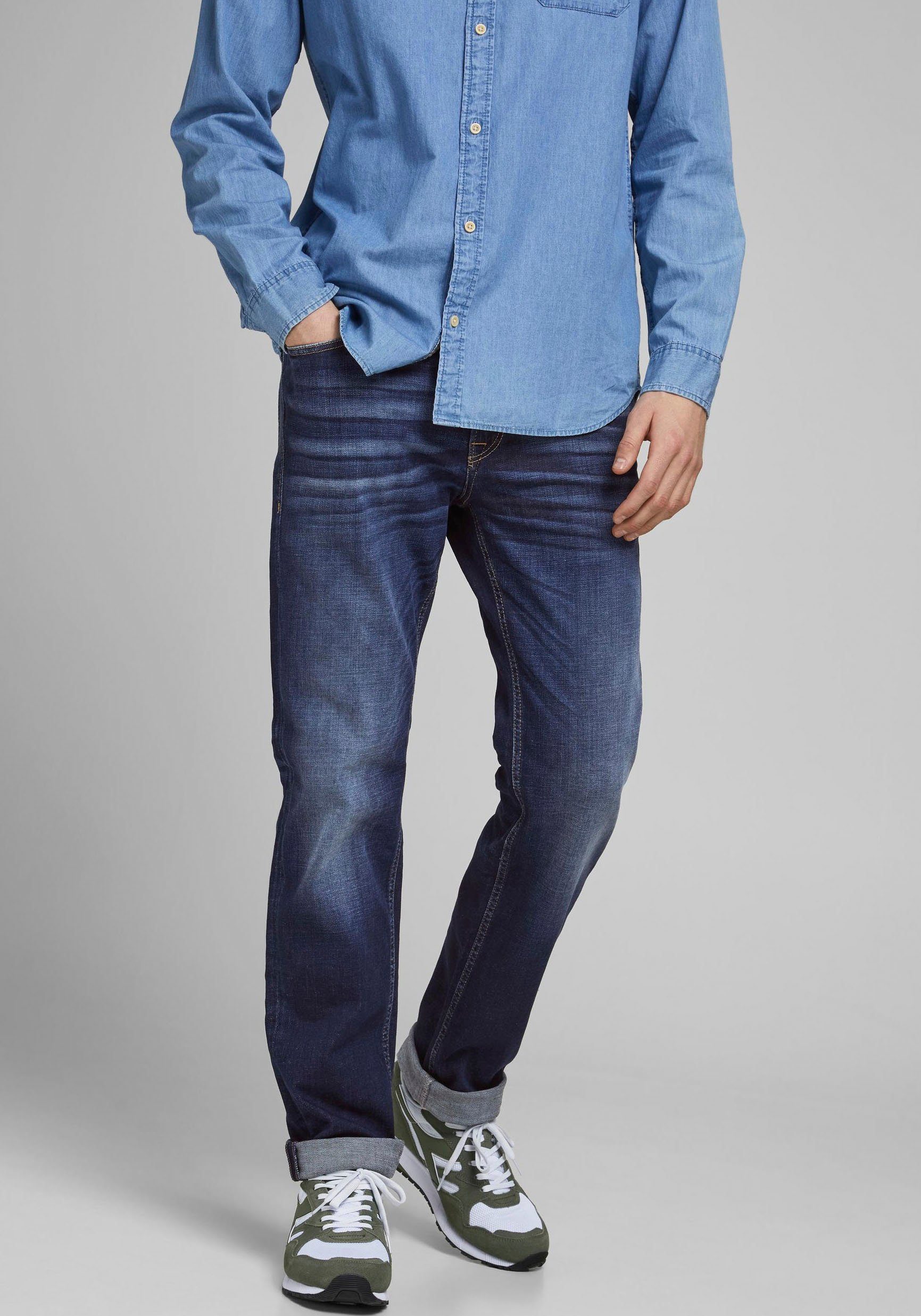Jack & Jones Regular-fit-Jeans JJICLARK mit Used-Look und Stretch für den Alltag mit Abriebeffekten