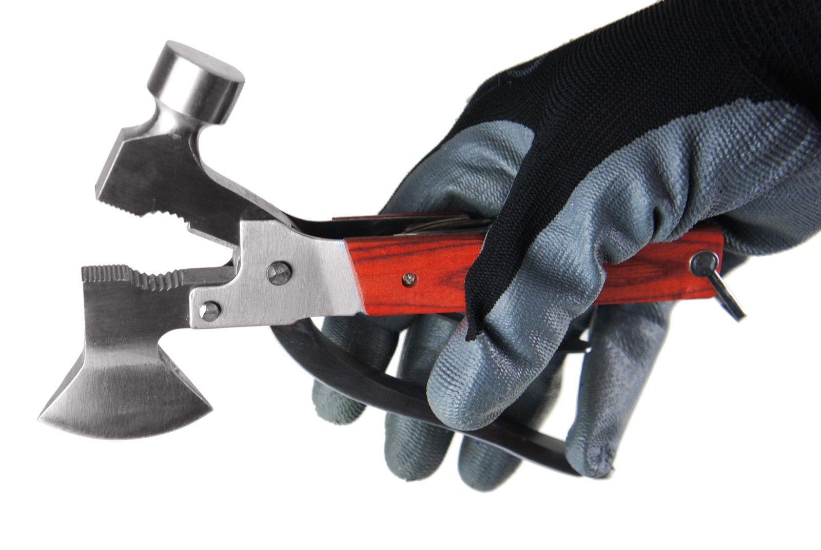 BAYLI Campinghammer 12 in 1 Camping Multitool mit Hammer Zange Beil Säge Schraubendreher