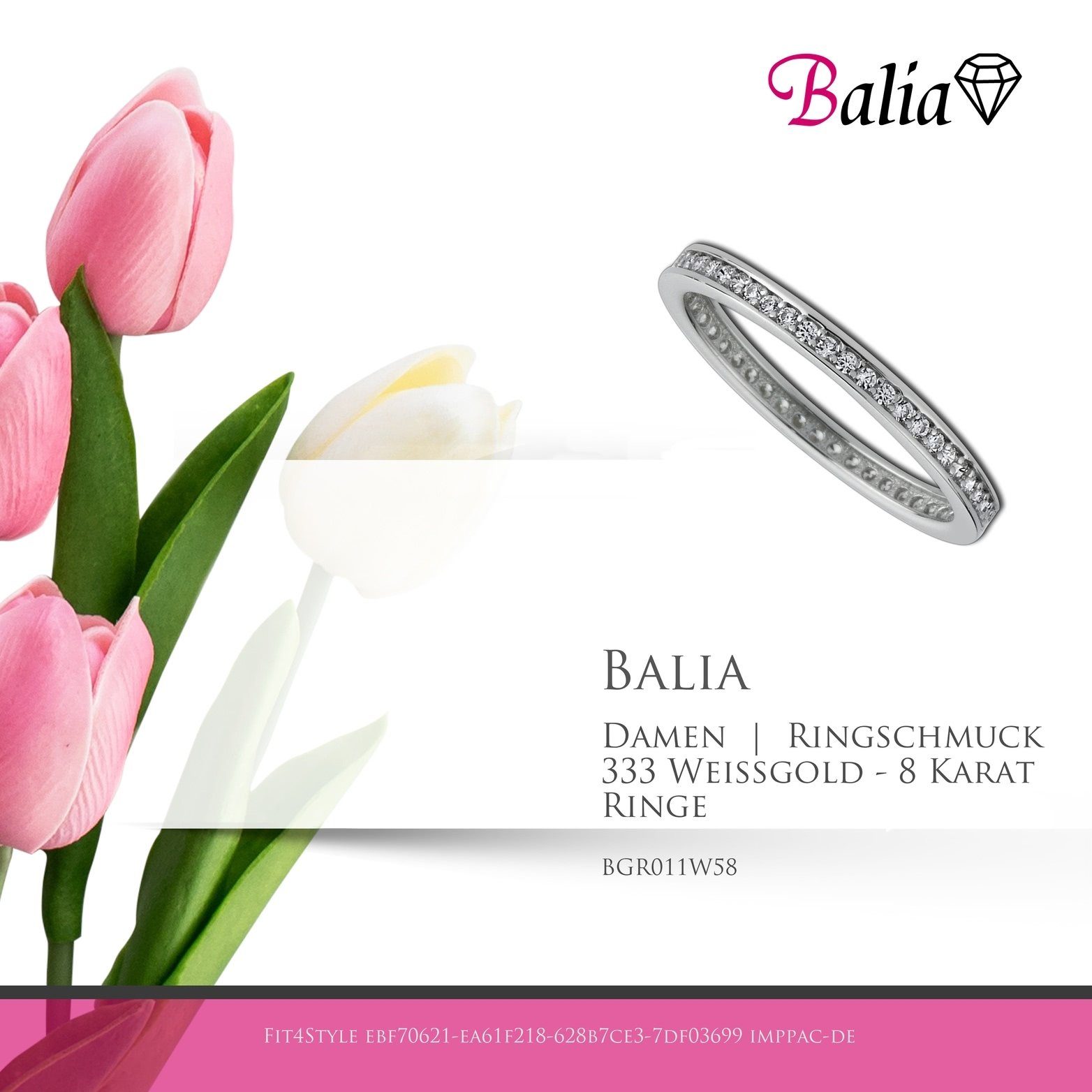 Balia Goldring Balia 58 G Größe 8Karat Karat Ring (18,5), (Gitzer Weißgold - Weißgold 8 weißgold) Damen Fingerring 333 (Fingerring)